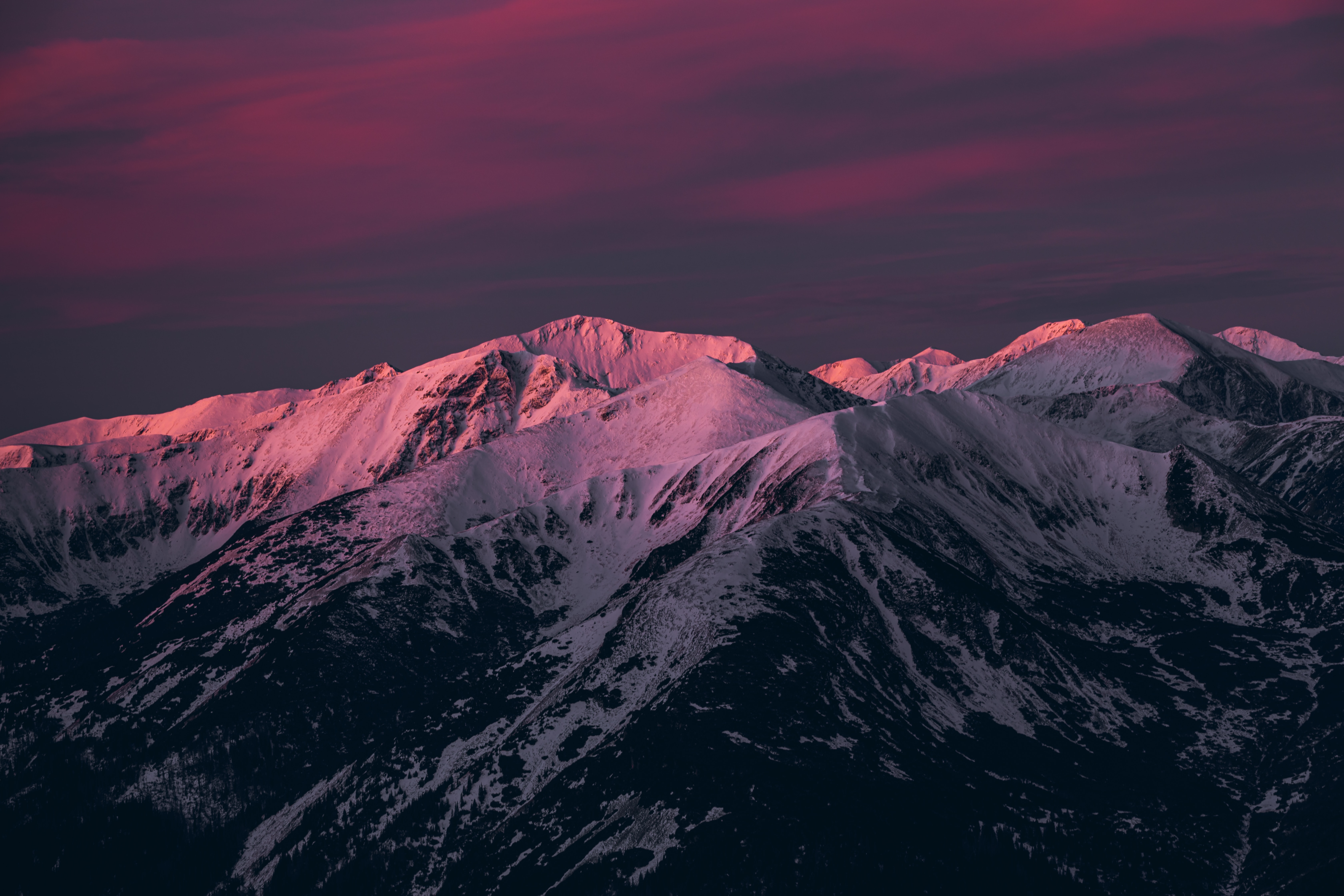 pink, dusk, twilight, nature, mountains, snow cellphone