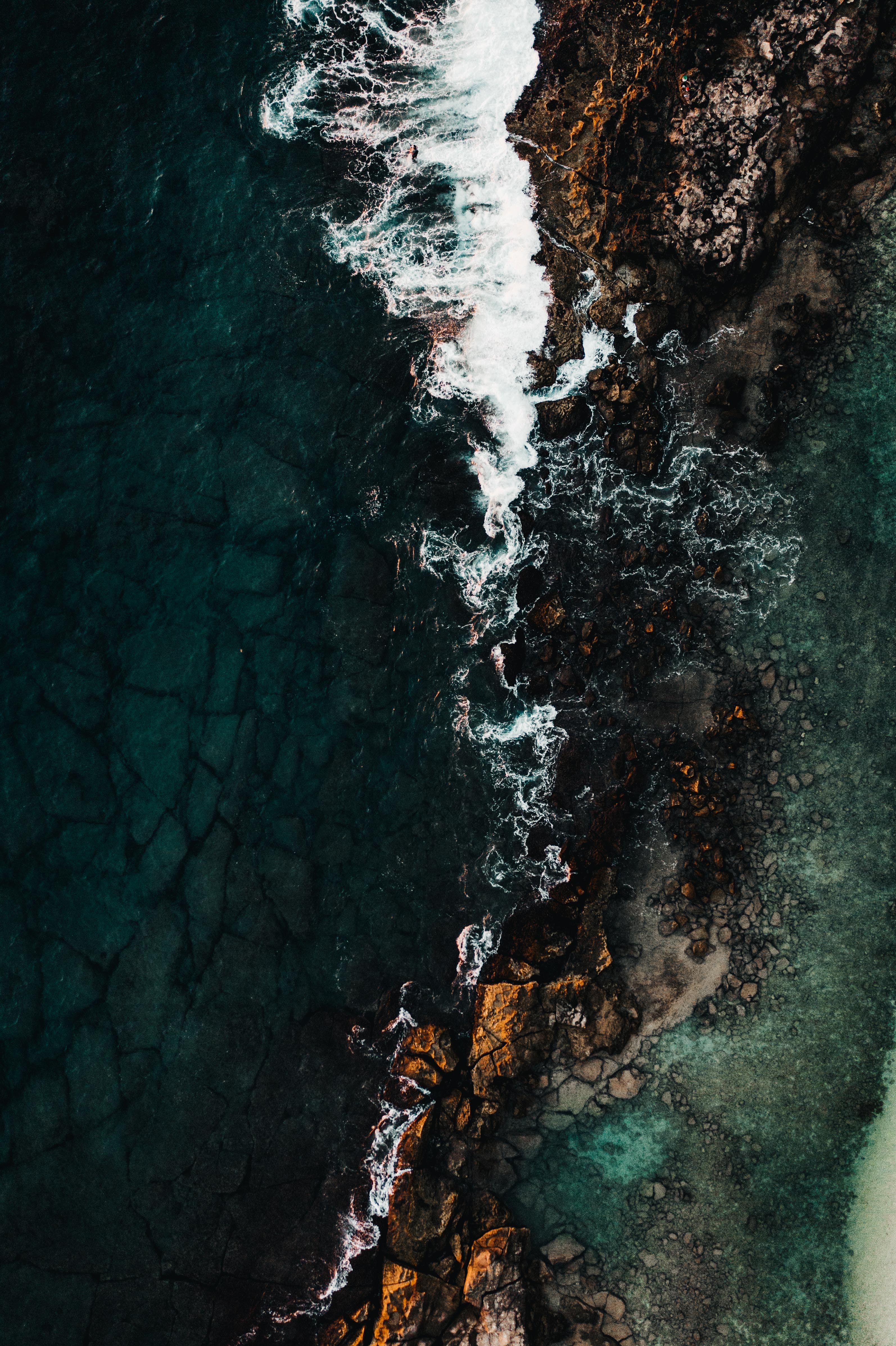 Download mobile wallpaper Sea, Surf, Nature, Rocks, Coast, View From Above for free.