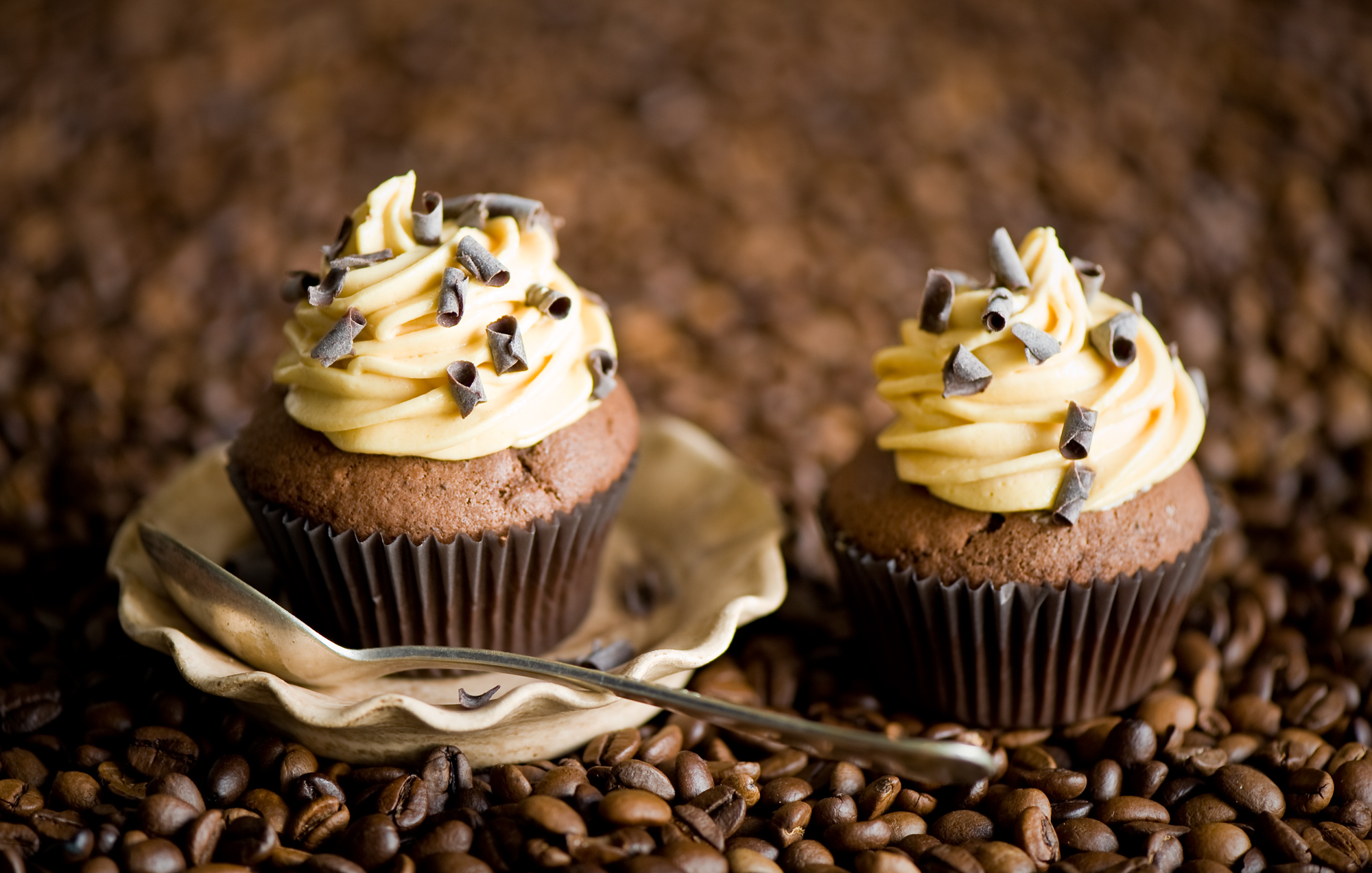 Laden Sie das Lebensmittel, Schokolade, Wüste, Cupcakes, Kaffeebohnen-Bild kostenlos auf Ihren PC-Desktop herunter