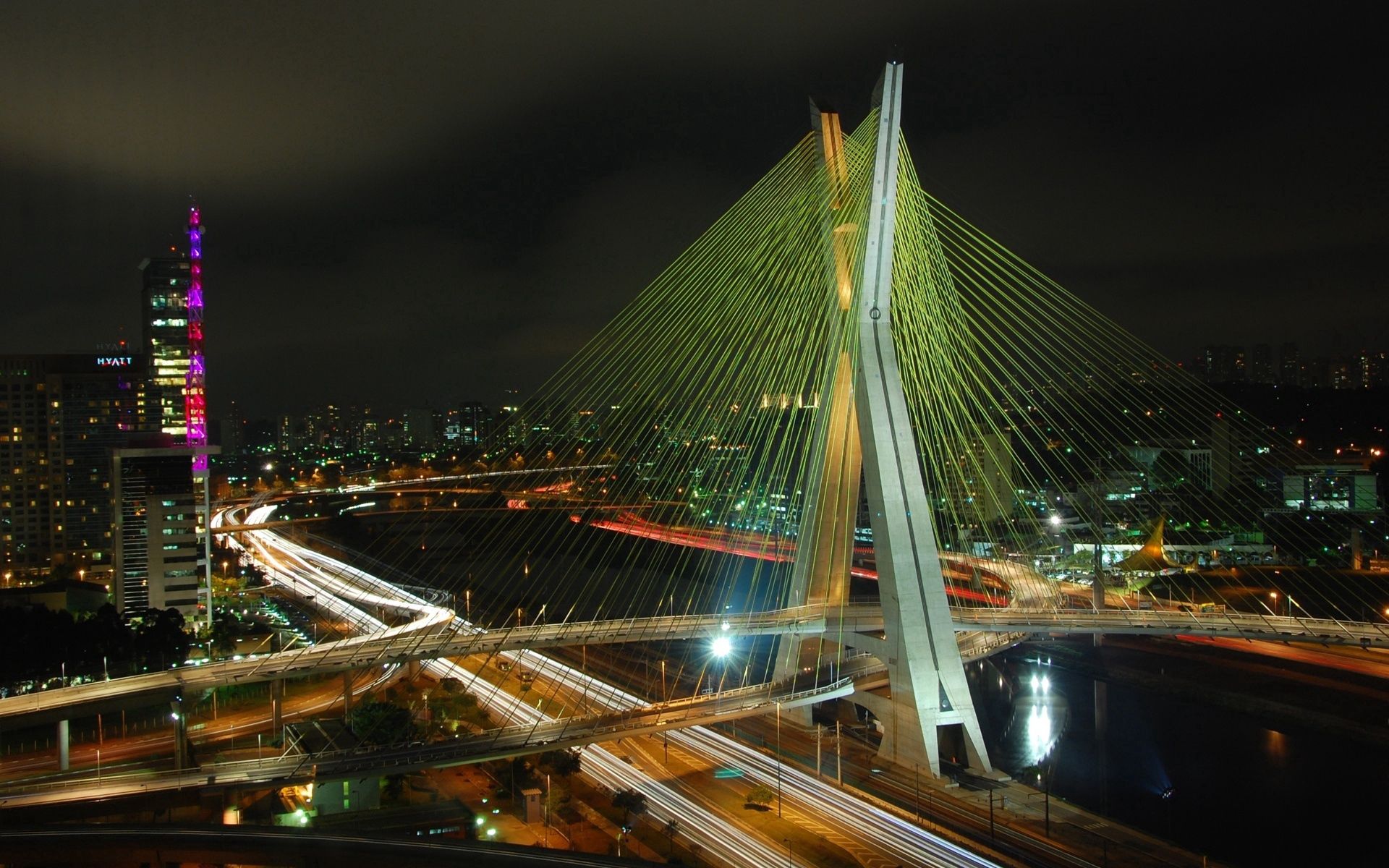 Baixar papel de parede para celular de Cidades, Prédio, Edifício, Noite, Ponte, Estrutura, Brasil gratuito.