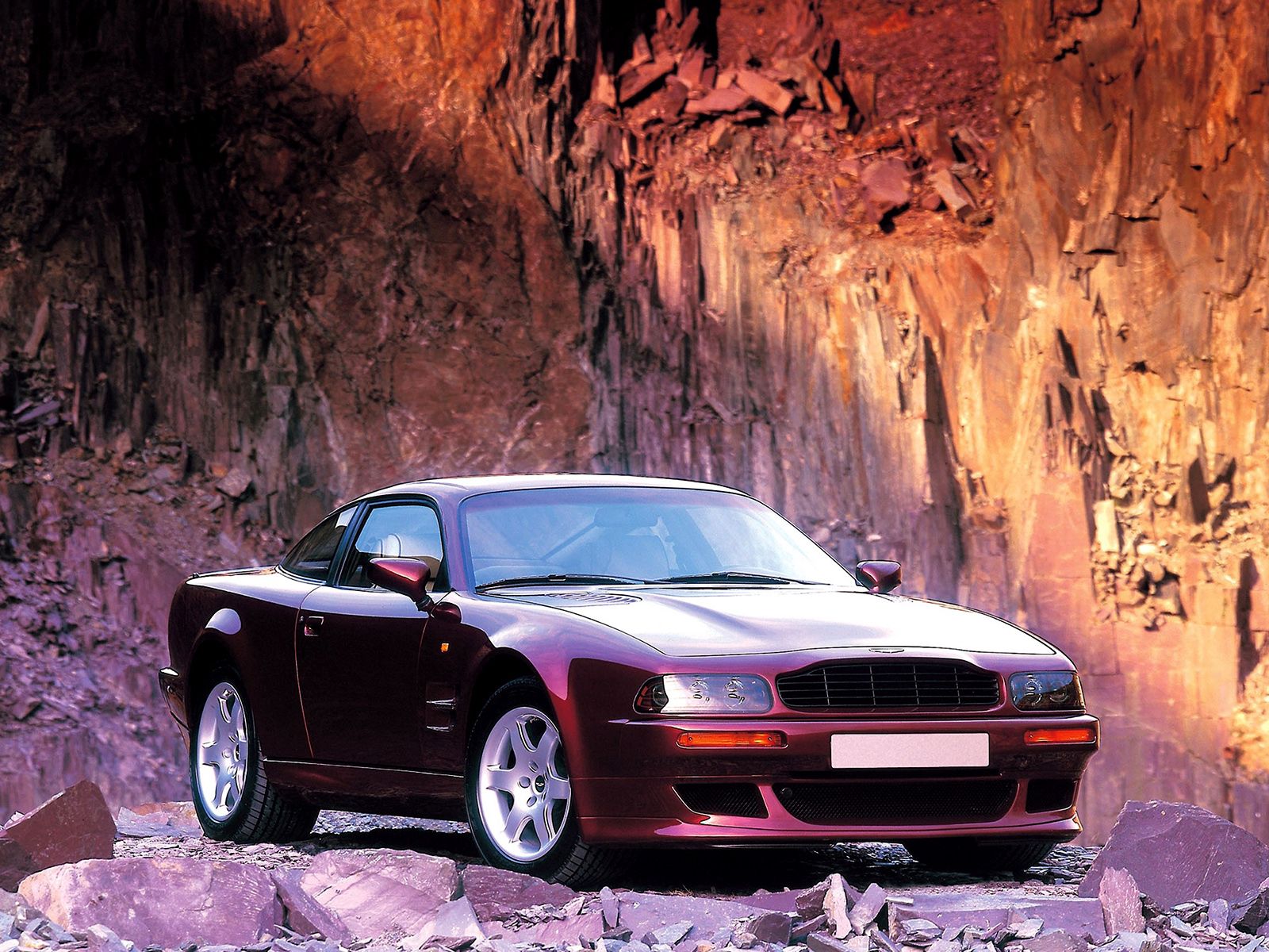 cherry, aston martin, cars, rocks, front view, style, v8, vantage, 1993 HD wallpaper
