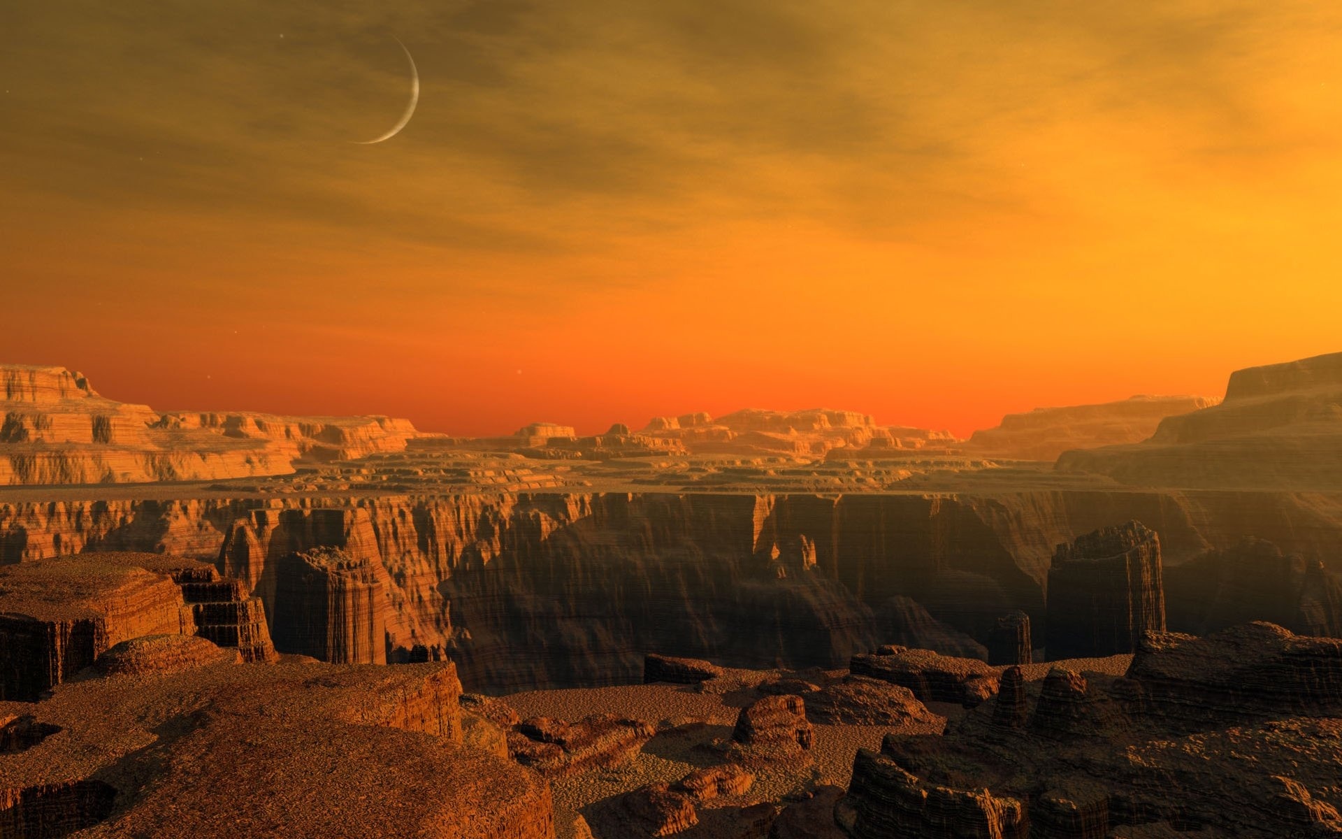 Laden Sie das Landschaft, Sunset, Mountains, Mond-Bild kostenlos auf Ihren PC-Desktop herunter