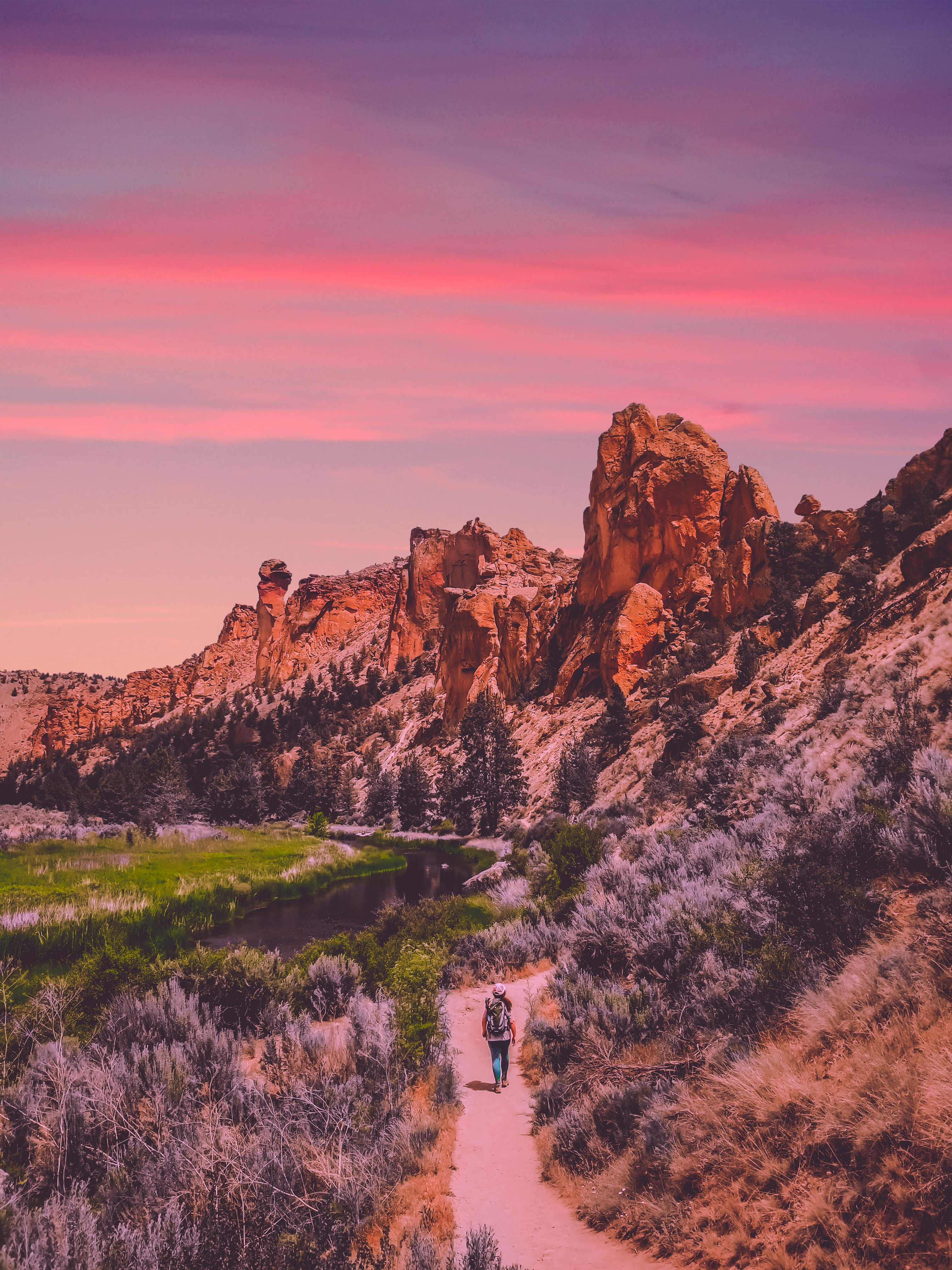 Download mobile wallpaper Smith Rock Park, Terry Bonn, Mountains, United States, Person, Journey, Human, Usa, Nature for free.
