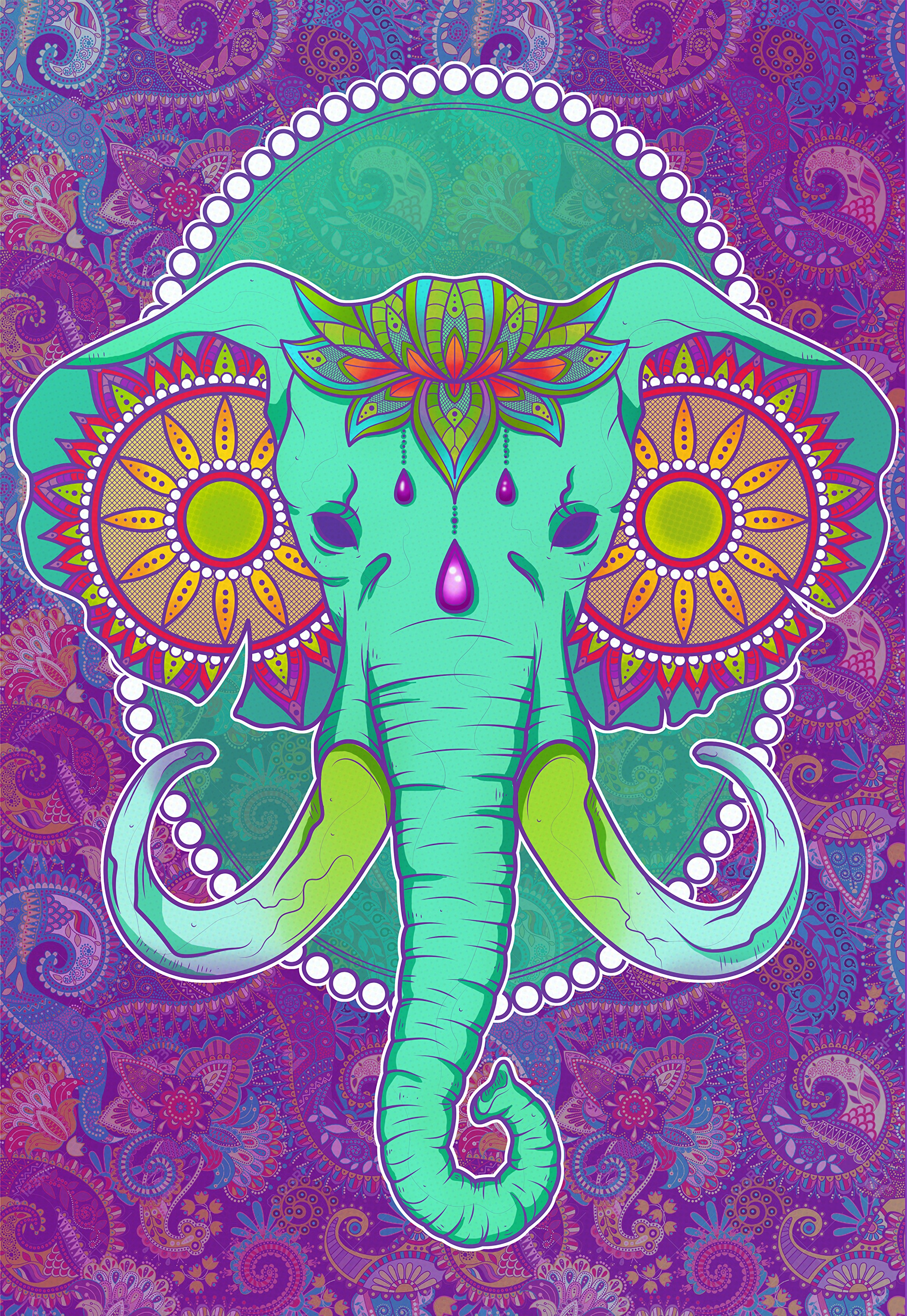 motley, patterns, multicolored, elephant, art