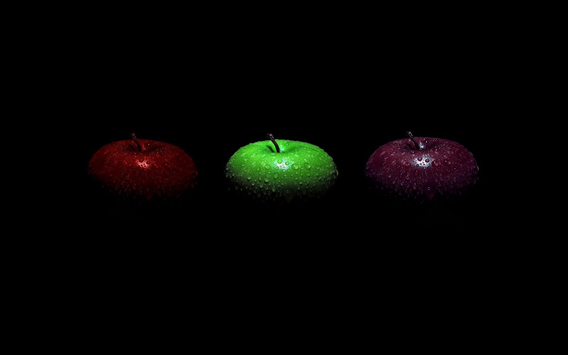 61008 скачать обои яблоки, минимализм, черный, зеленое, оттенки, красное, бордовое - заставки и картинки бесплатно