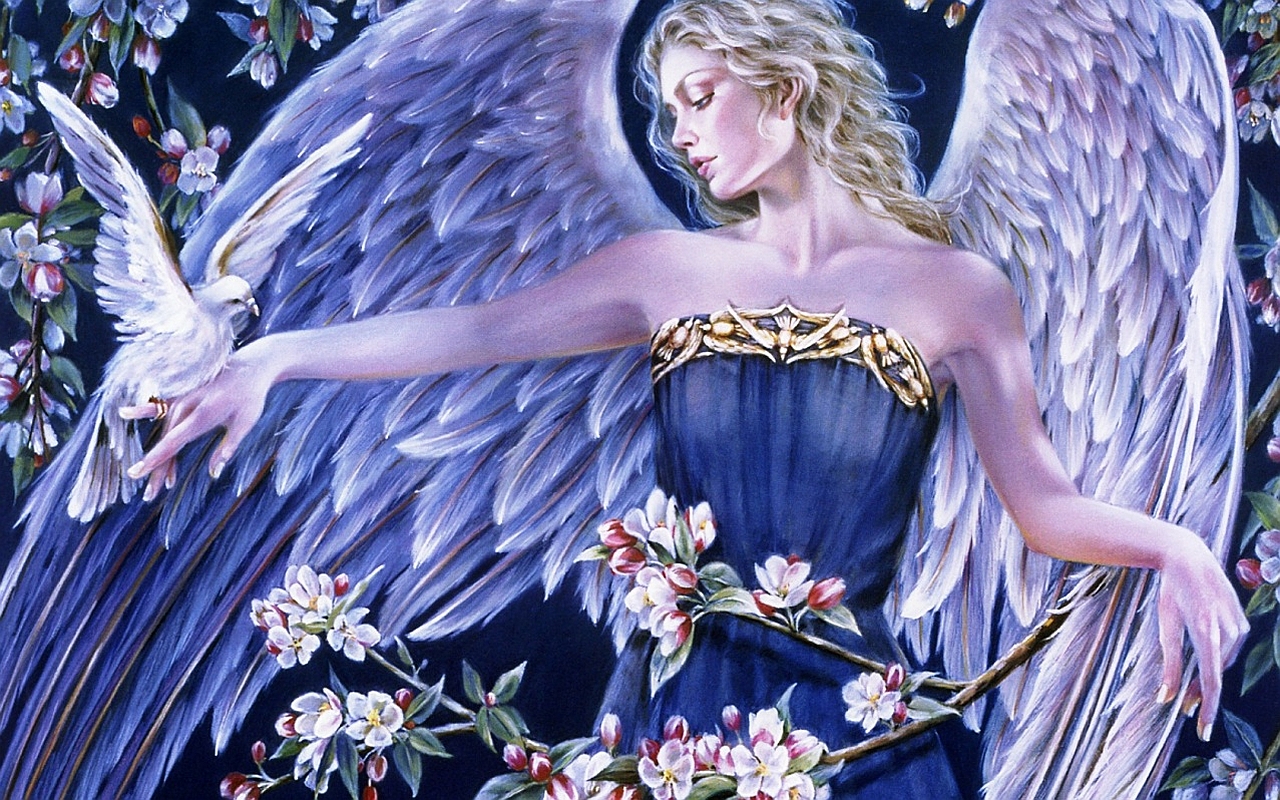 Вышивка ангел с голубями