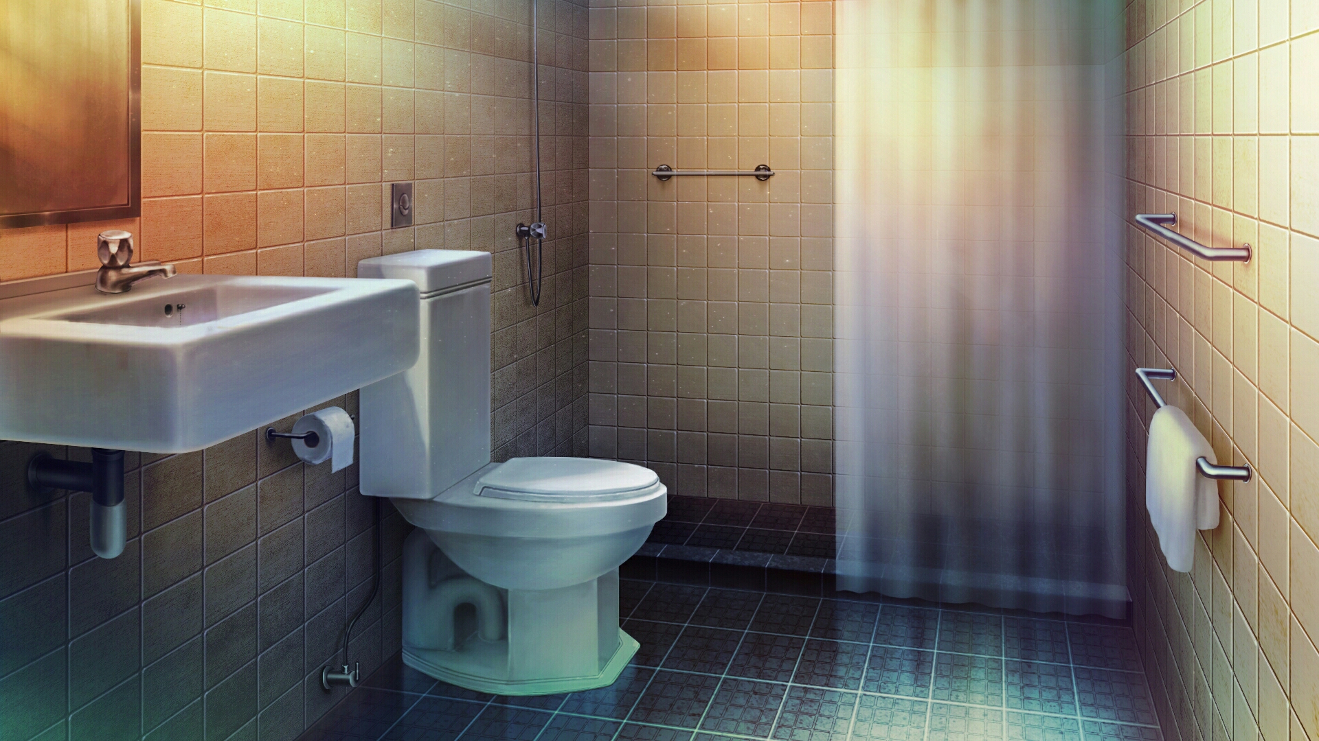 toilet, anime, room, bathroom 4K
