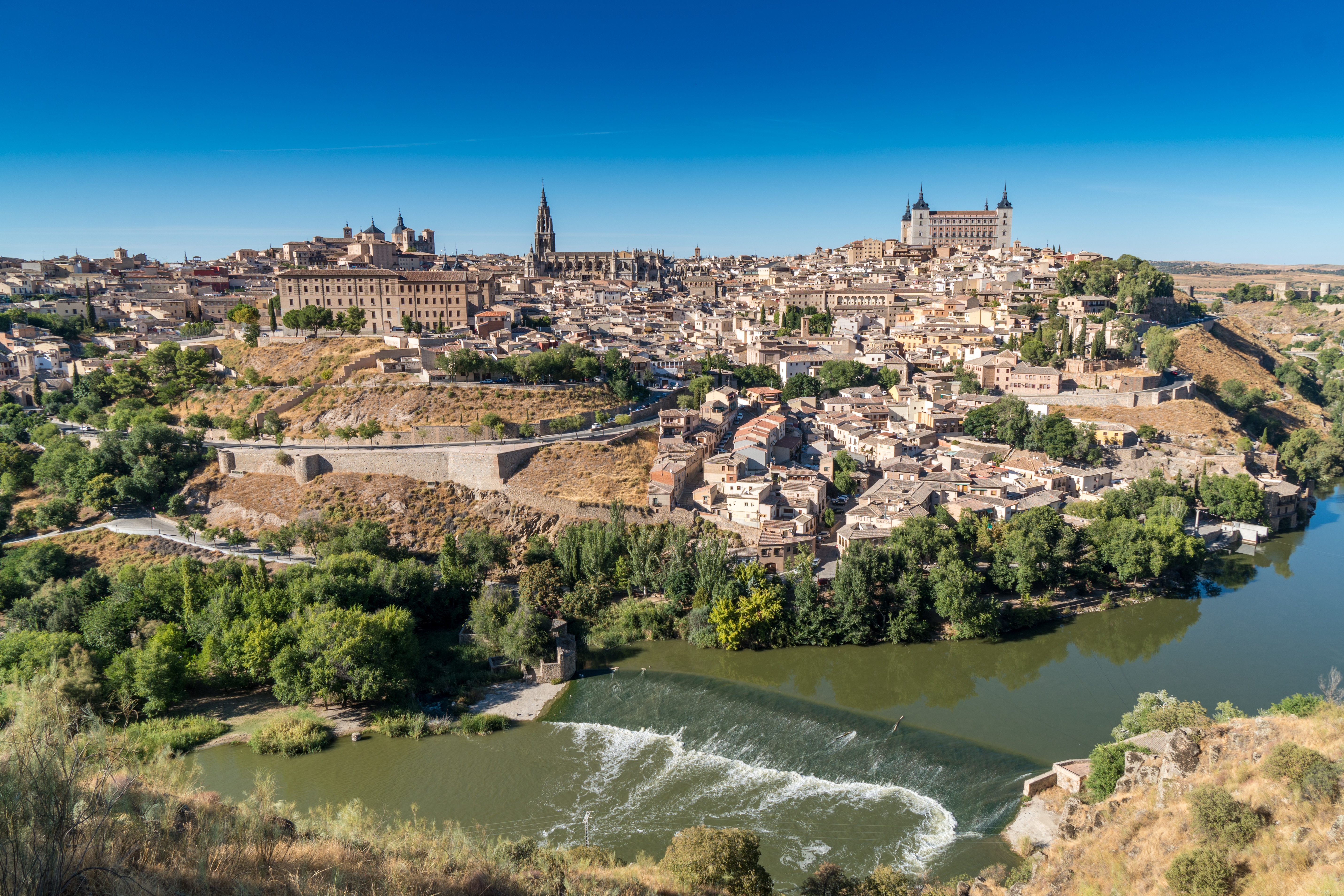 Laden Sie das Städte, Panorama, Toledo, Spanien, Flüsse-Bild kostenlos auf Ihren PC-Desktop herunter