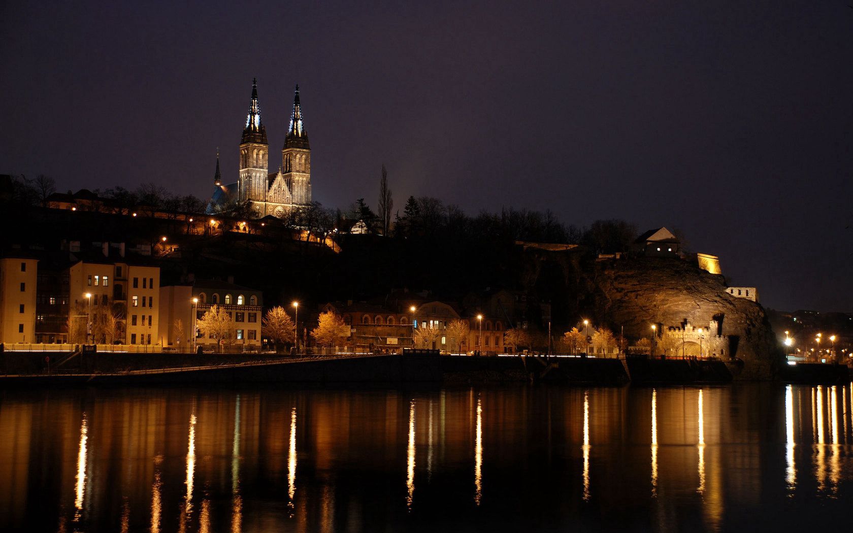 prague, night, cities, rivers, building, reflection, urban landscape, cityscape, czech republic, czechia, reflections
