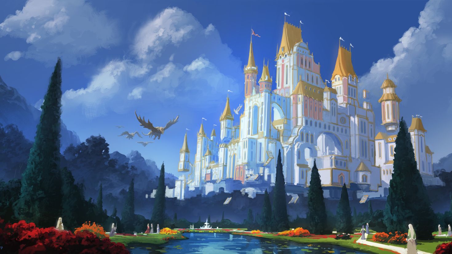 Замок с драконом рисунок