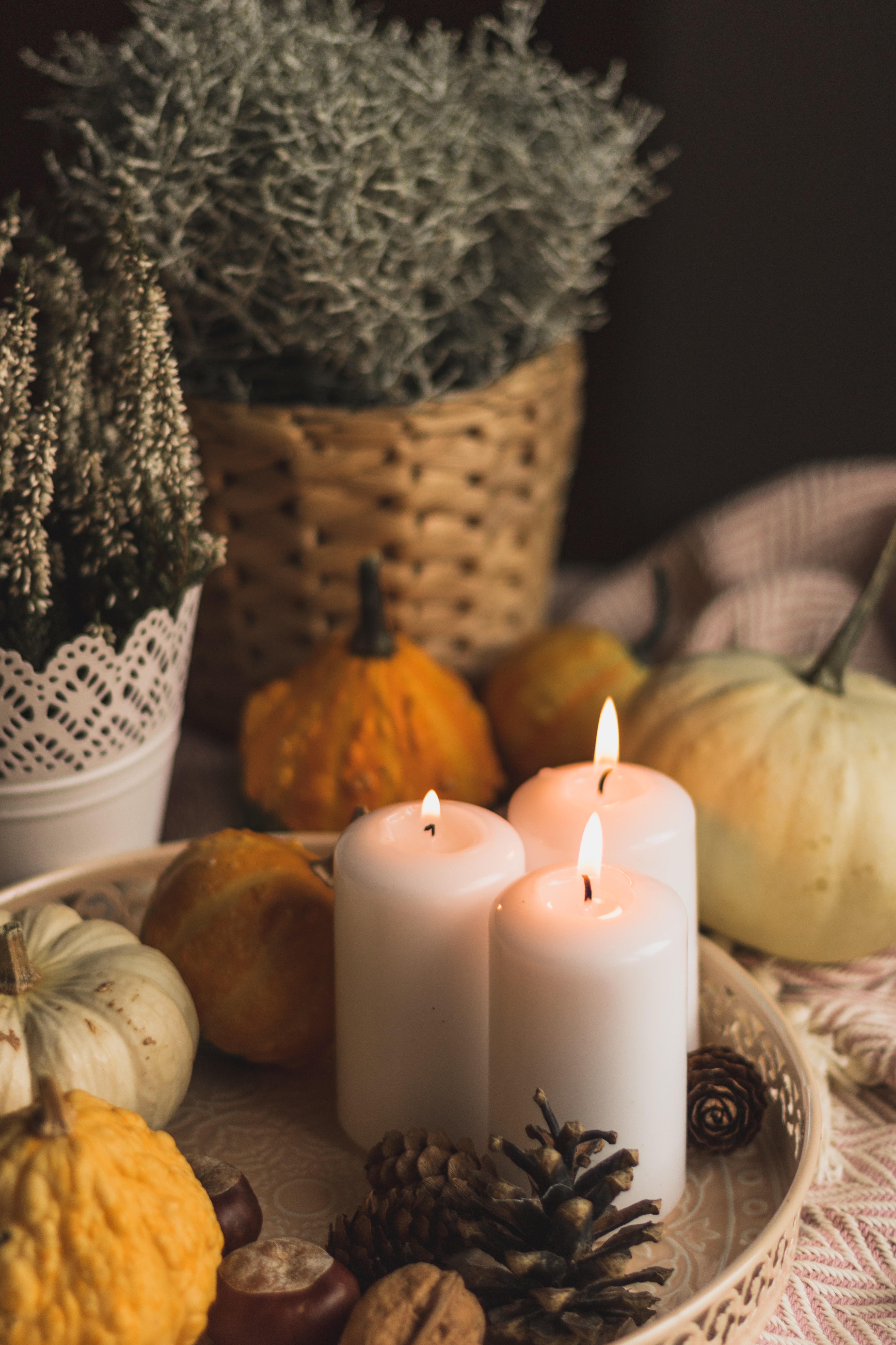 candles, miscellaneous, miscellanea, halloween, pumpkin, cones, flame