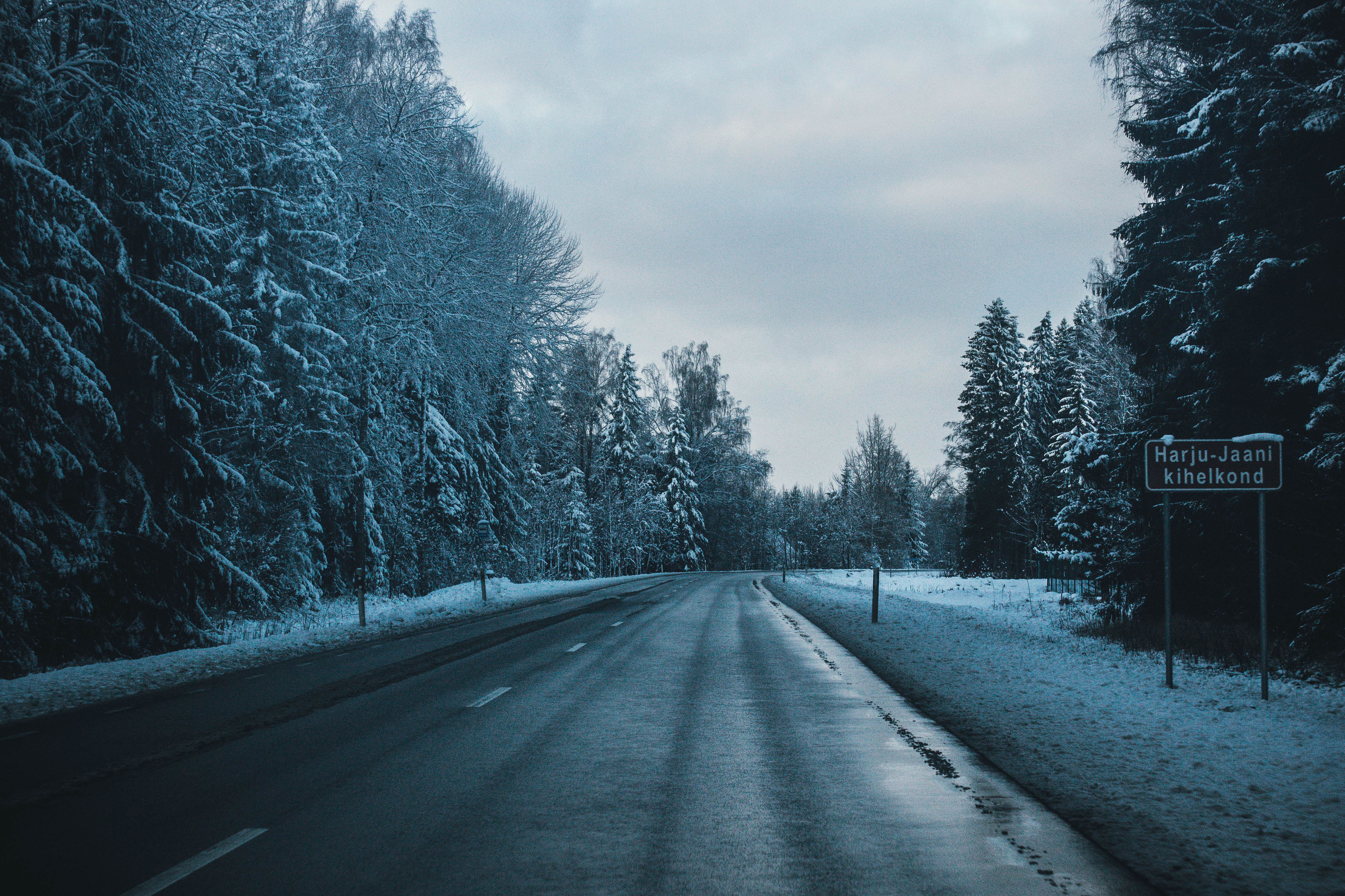 Download mobile wallpaper Turn, Winter, Road, Trees, Nature for free.
