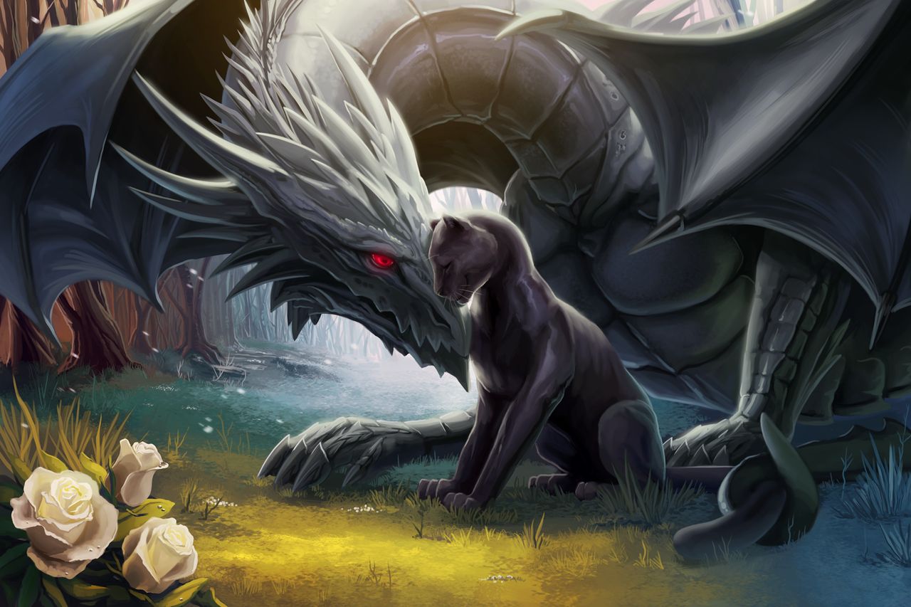 fantasy, dragon, panther HD wallpaper