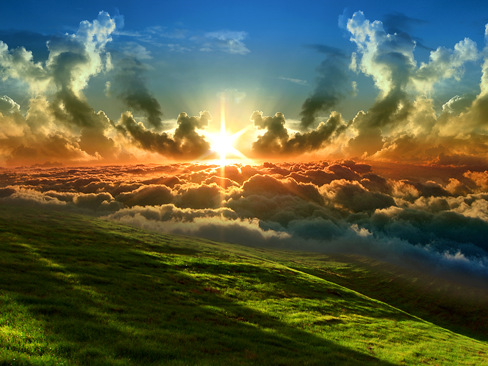 sun, grass, cloud, earth, sky, sunset