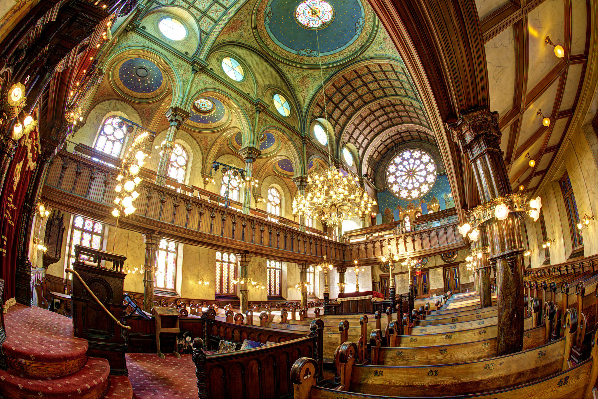 usa, photography, fisheye, chandelier, church, new york, religious, synagogue wallpaper for mobile