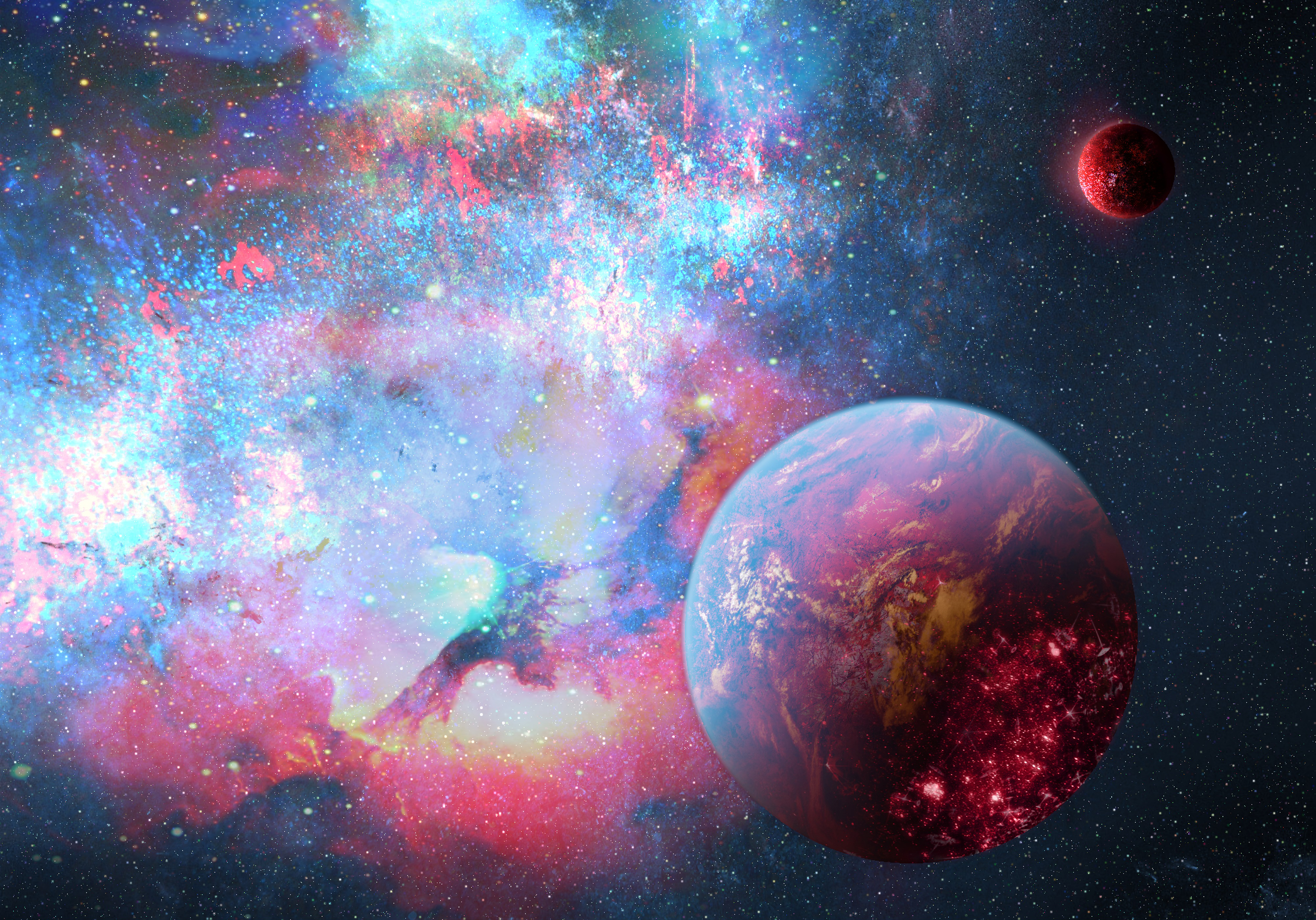 Download mobile wallpaper Stars, Nebula, Glow, Universe, Planets for free.