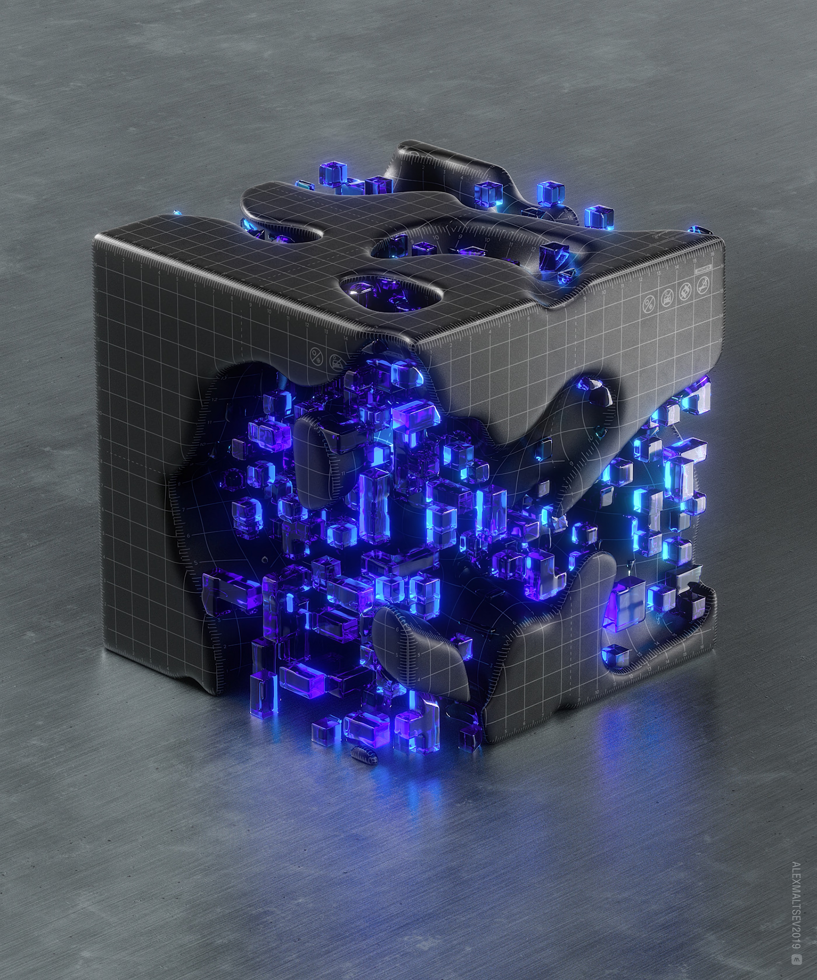 3d, cube, distortion, volume, elements, fragments