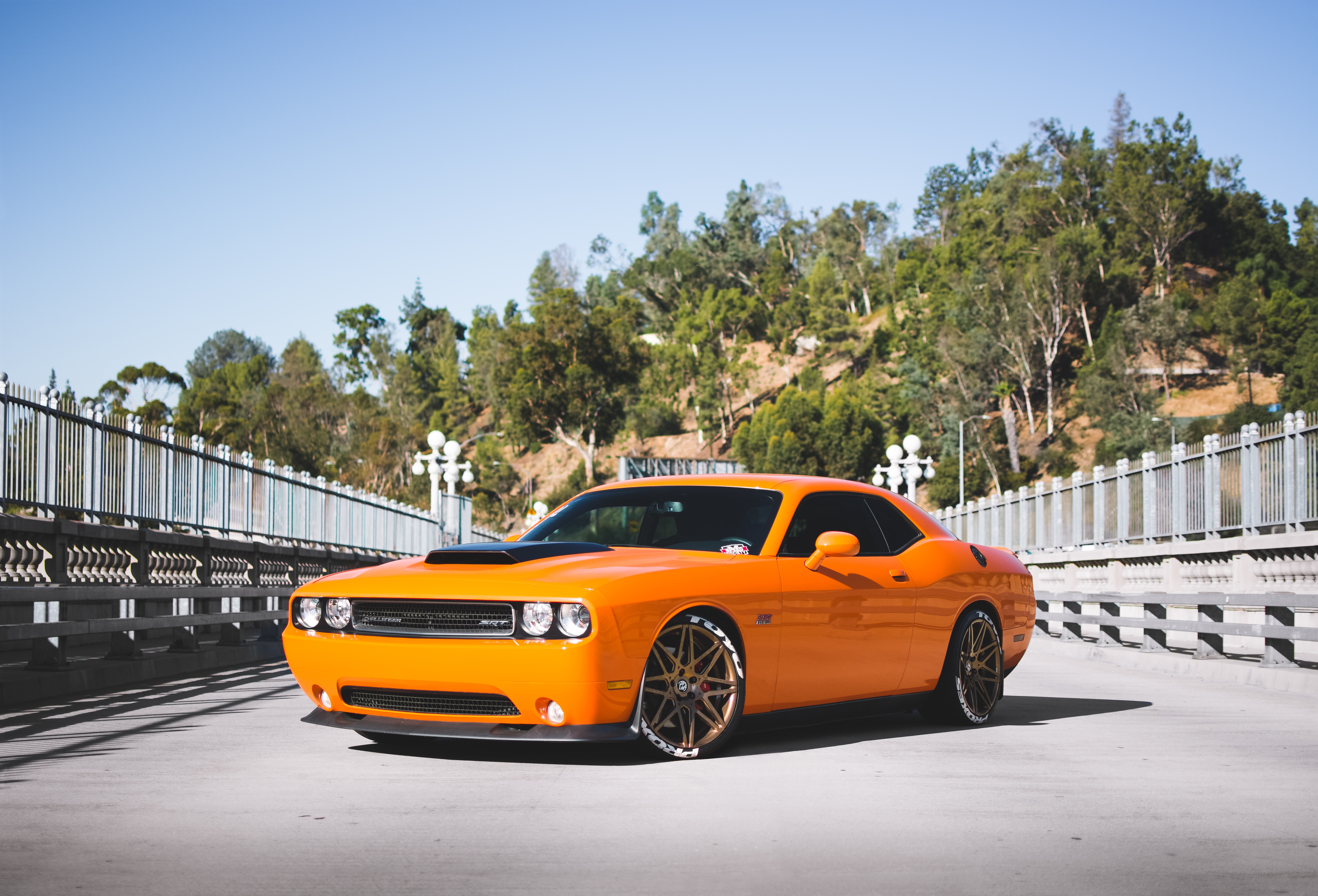 Download mobile wallpaper Dodge Challenger, Car, Dodge, Muscle Car, Dodge Challenger Srt, Vehicles, Orange Car for free.