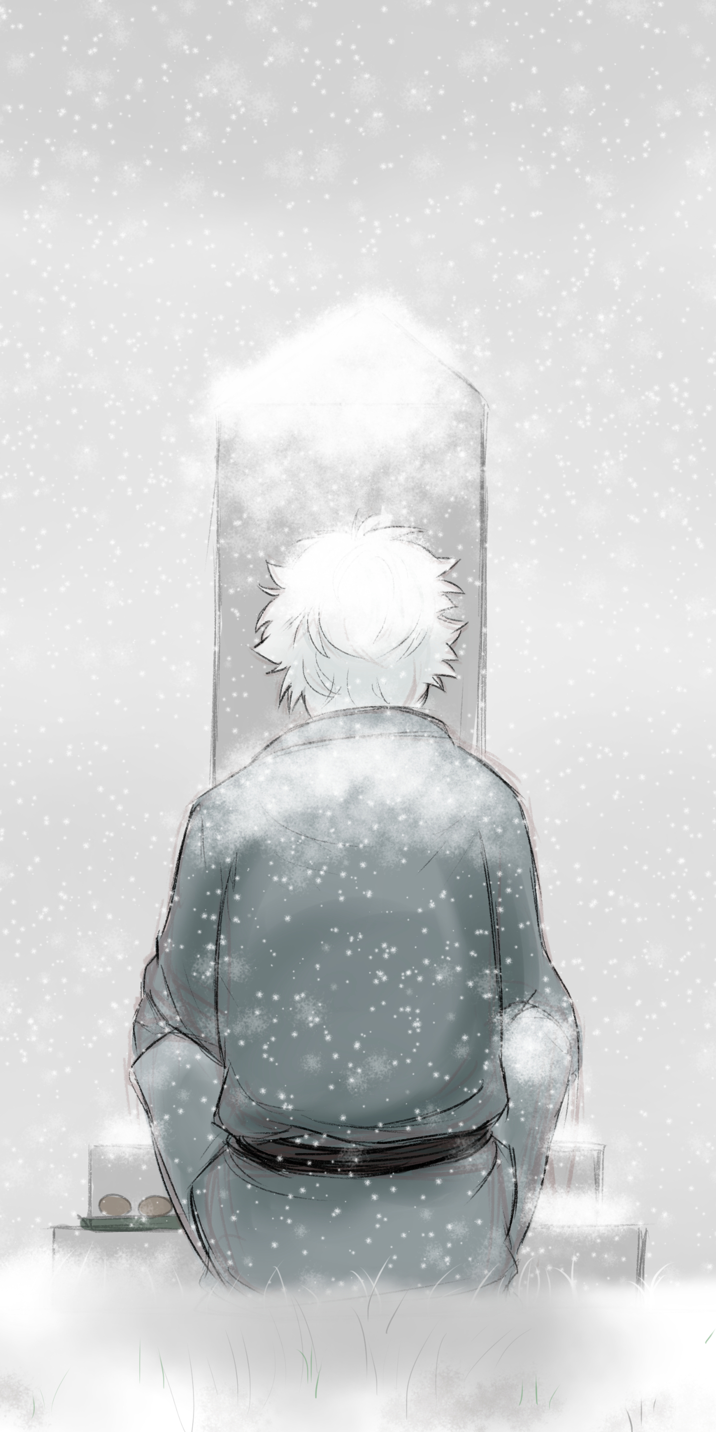 Download mobile wallpaper Anime, Winter, Snow, Grave, White Hair, Gintama, Gintoki Sakata for free.