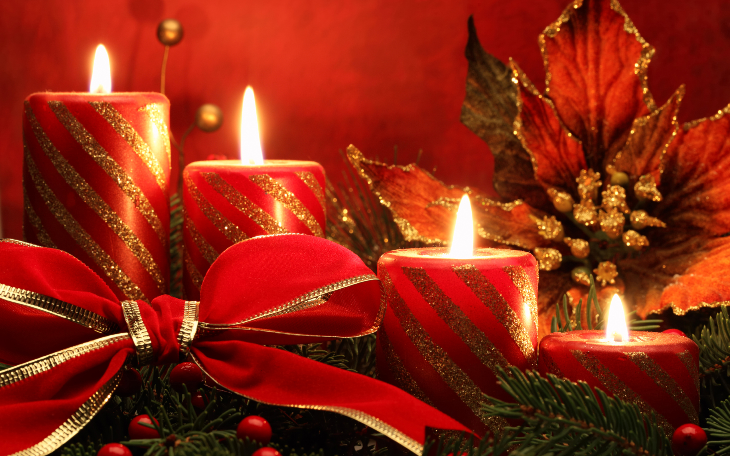 ribbon, holiday, christmas, candle, christmas ornaments Full HD