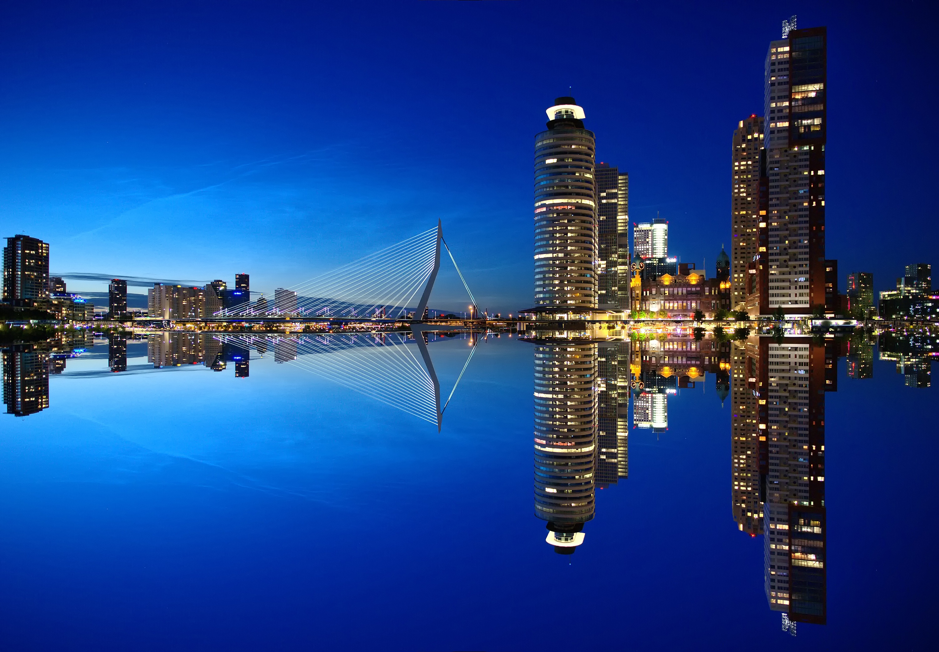 393492 скачать обои нидерланды, роттердам, сделано человеком, мост, здание, город, мост эразма, ночь, отражение, небоскрёб, вода, города - заставки и картинки бесплатно