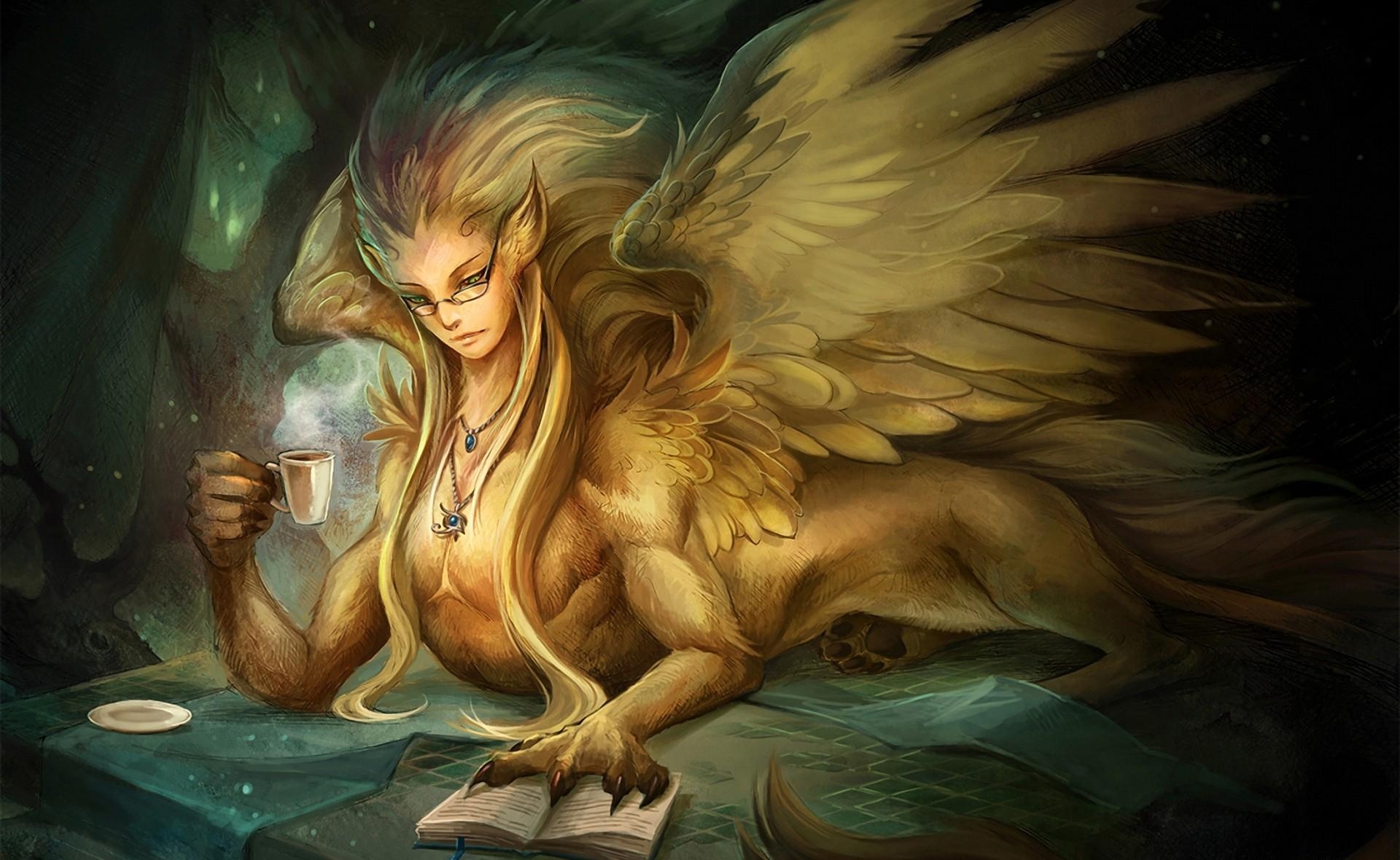 Download mobile wallpaper Glasses, Spectacles, Wings, Glass, Creature, Being, Book, Fantasy for free.