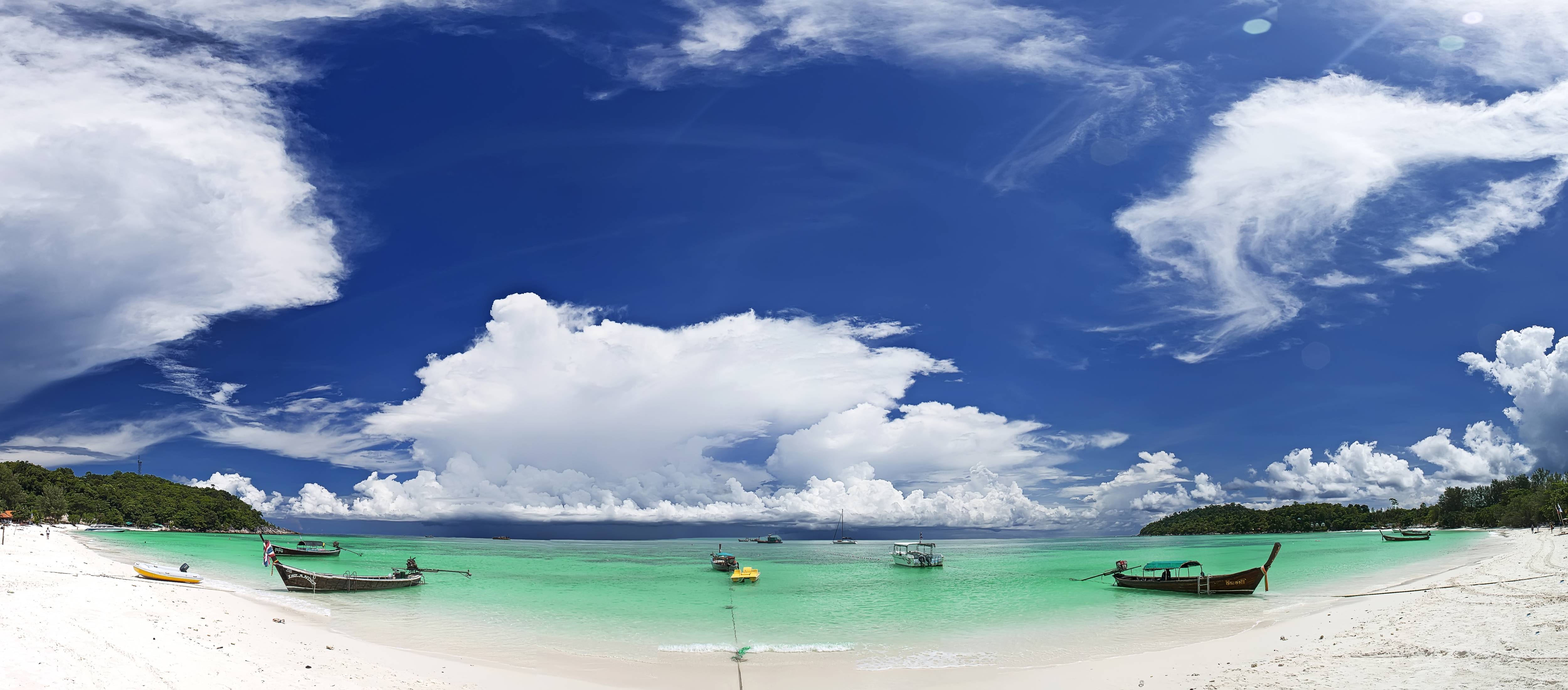 earth, island, beach, boat, cloud, lagoon, panorama, sky, thailand, tropics lock screen backgrounds