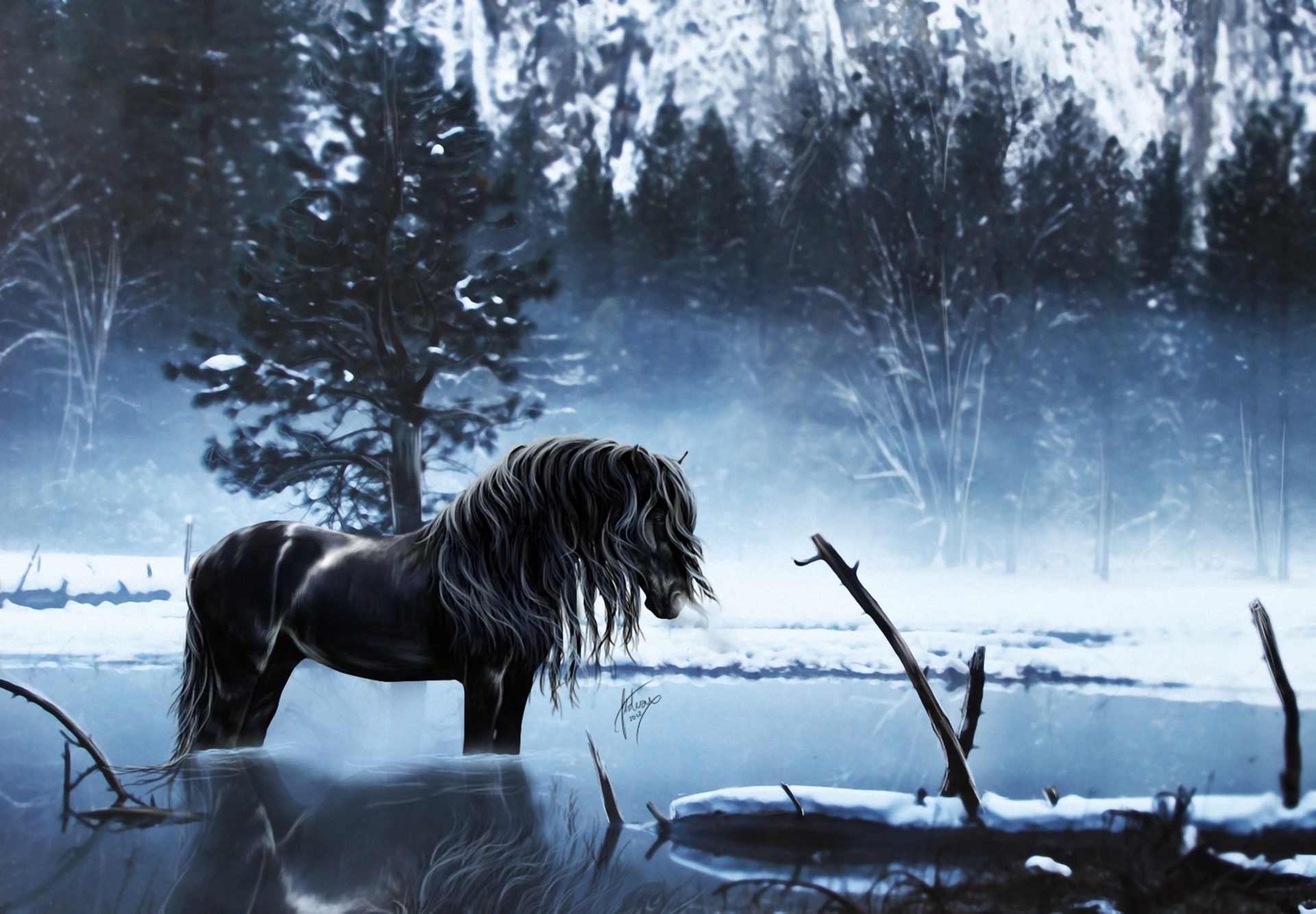 Зимний лес с лошадкой