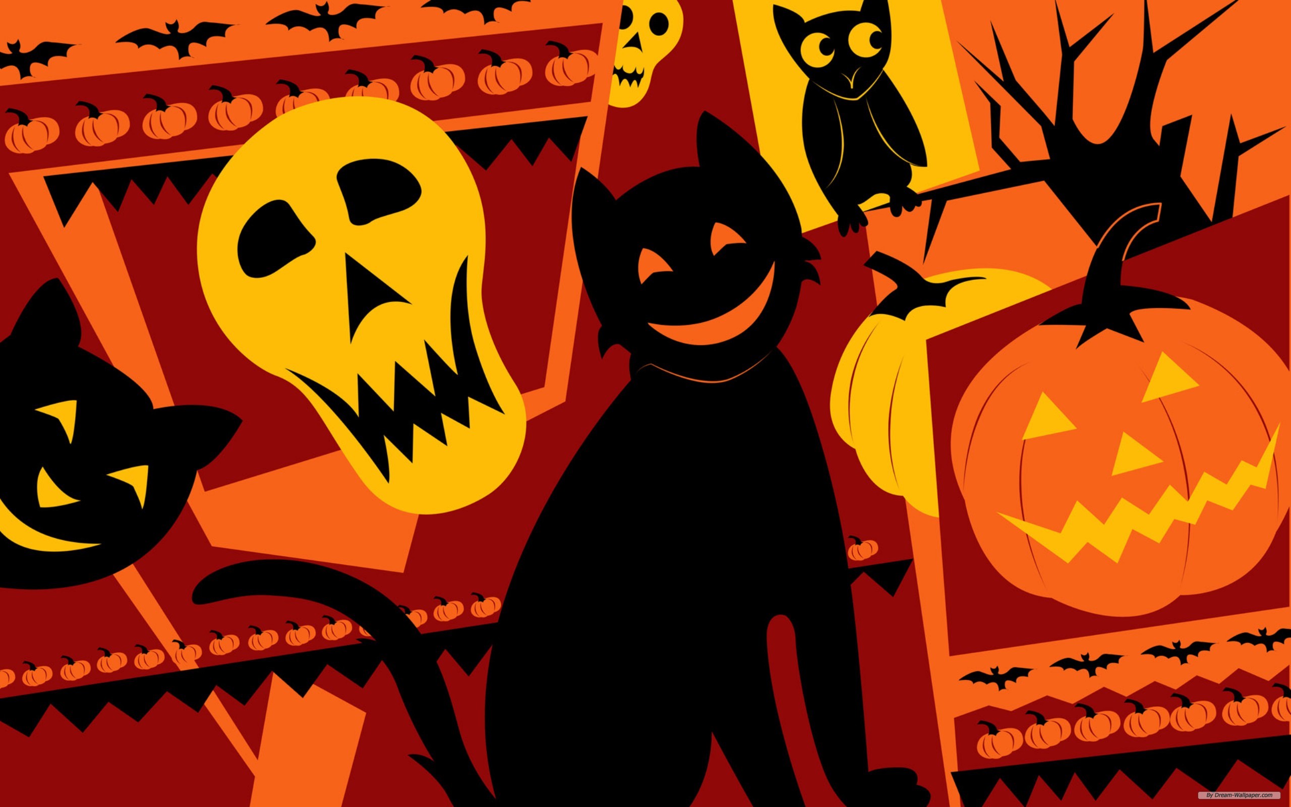 Download mobile wallpaper Halloween, Jack O' Lantern, Cat, Skull, Holiday for free.