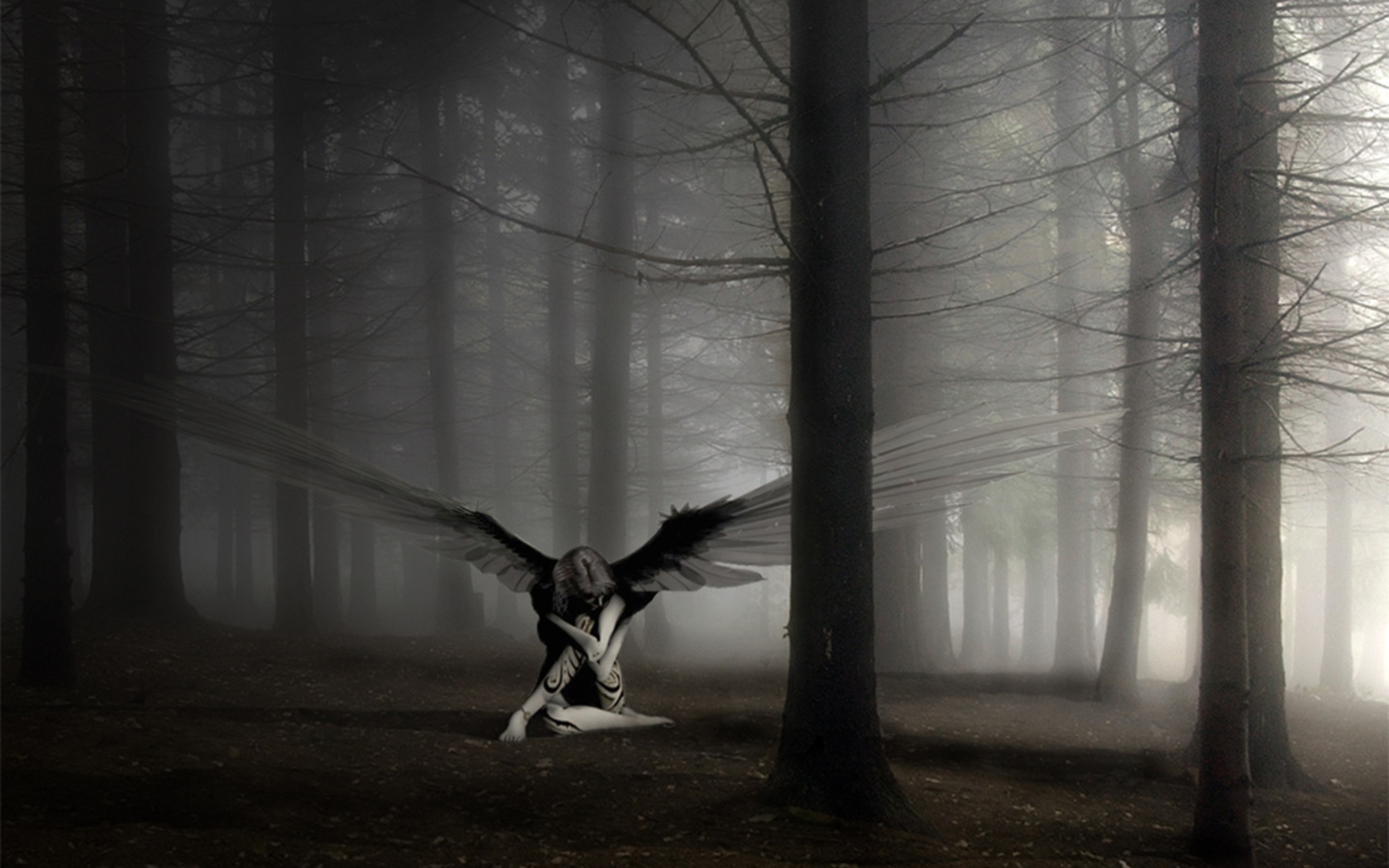 dark, gothic, forest, angel, wings download HD wallpaper