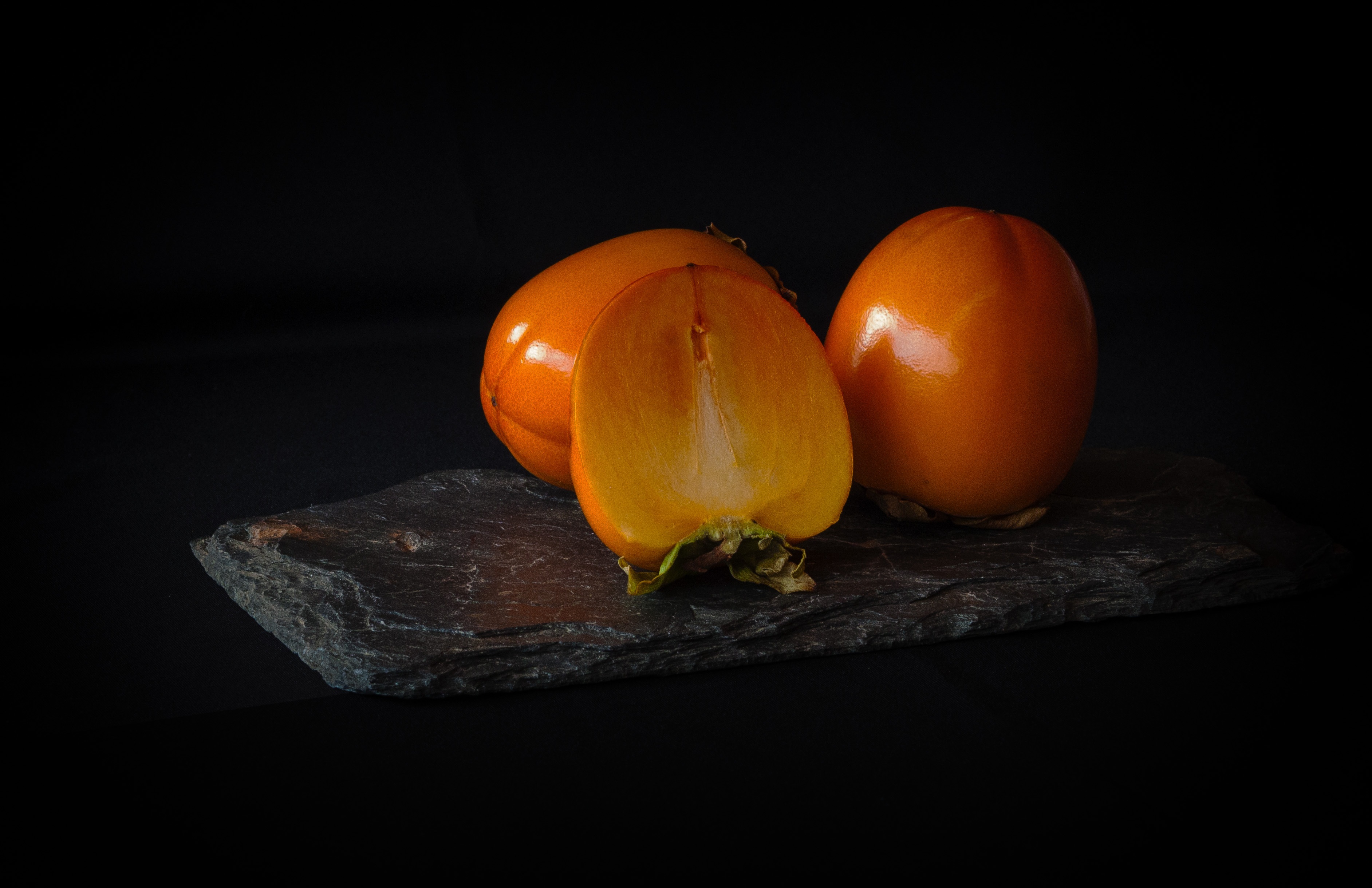 fruits, food, ripe, slice, section, persimmon