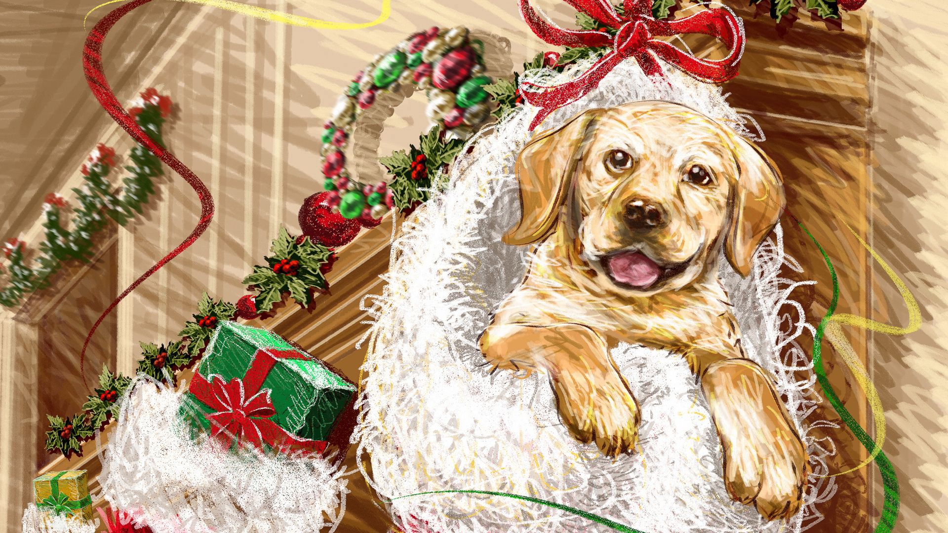 holidays, new year, dog, muzzle, presents, gifts 4K