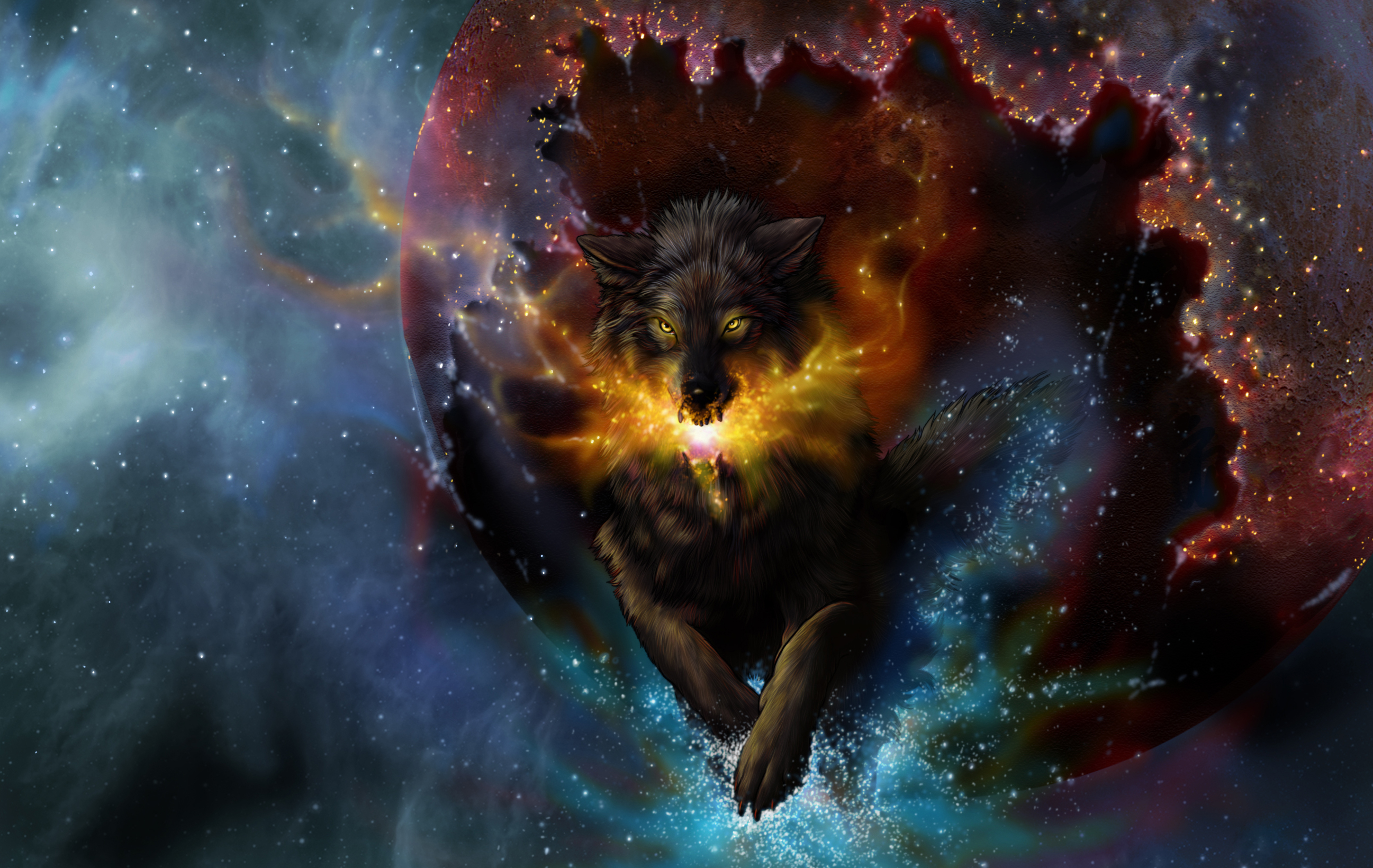 Download mobile wallpaper Fantasy, Stars, Wolf, Space, Fantasy Animals for free.