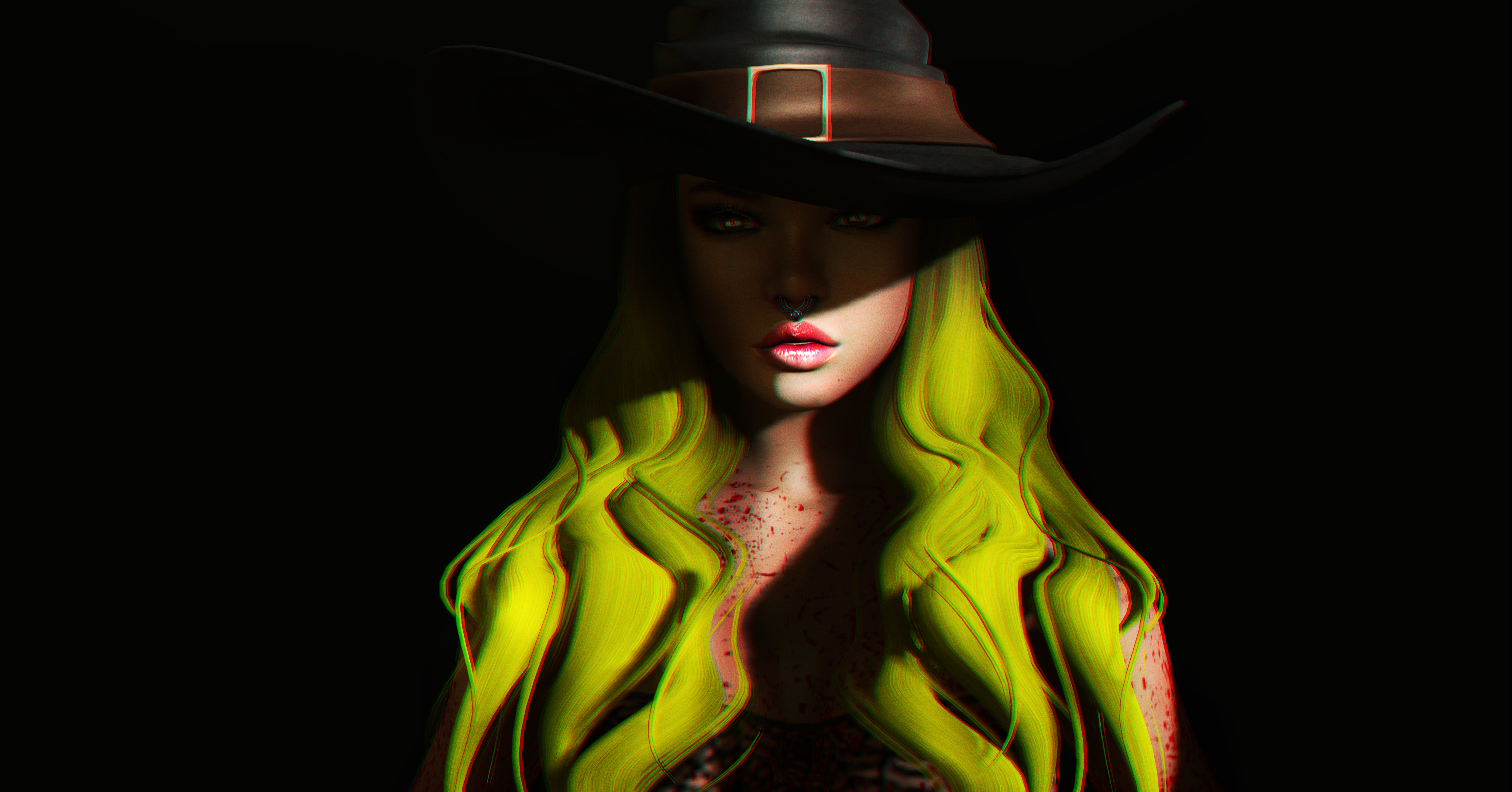 Download mobile wallpaper Shadow, Hat, Art, Halloween, Girl, 3D for free.