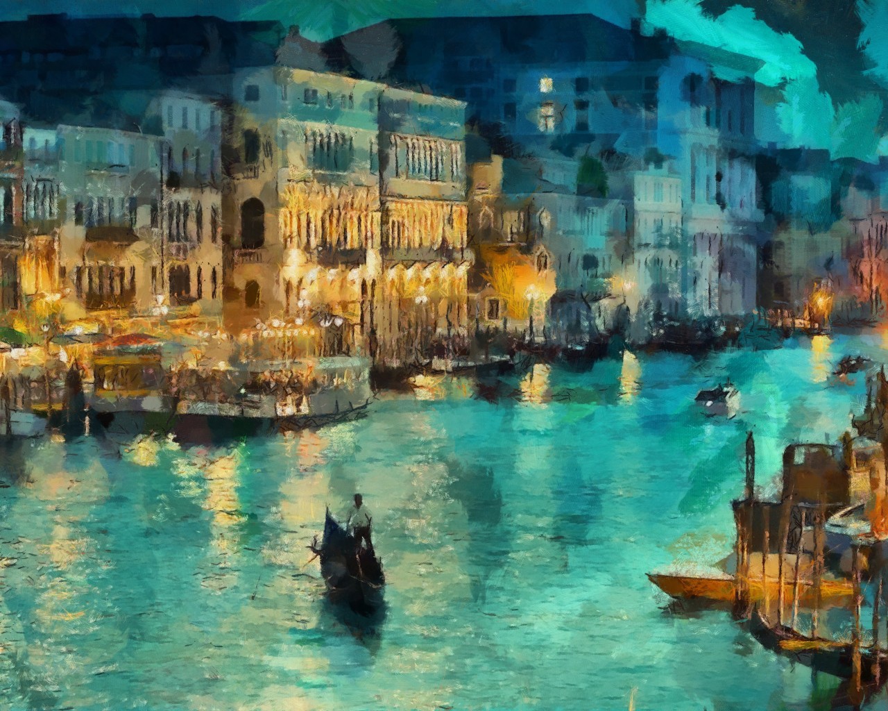 Скачать картинку Река, Города, Венеция, Рисунки в телефон бесплатно.