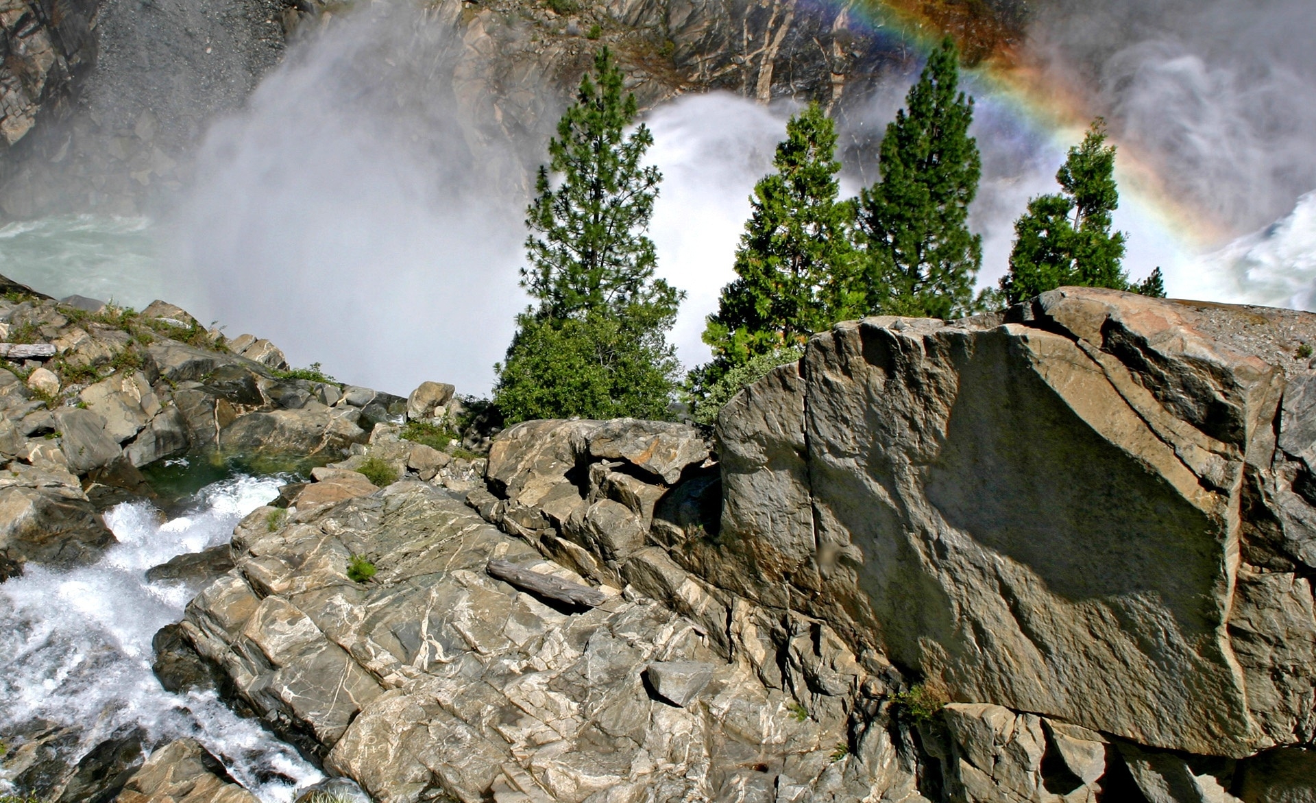 stones, nature, rainbow, waterfall, flow, lumps, blocks 4K Ultra