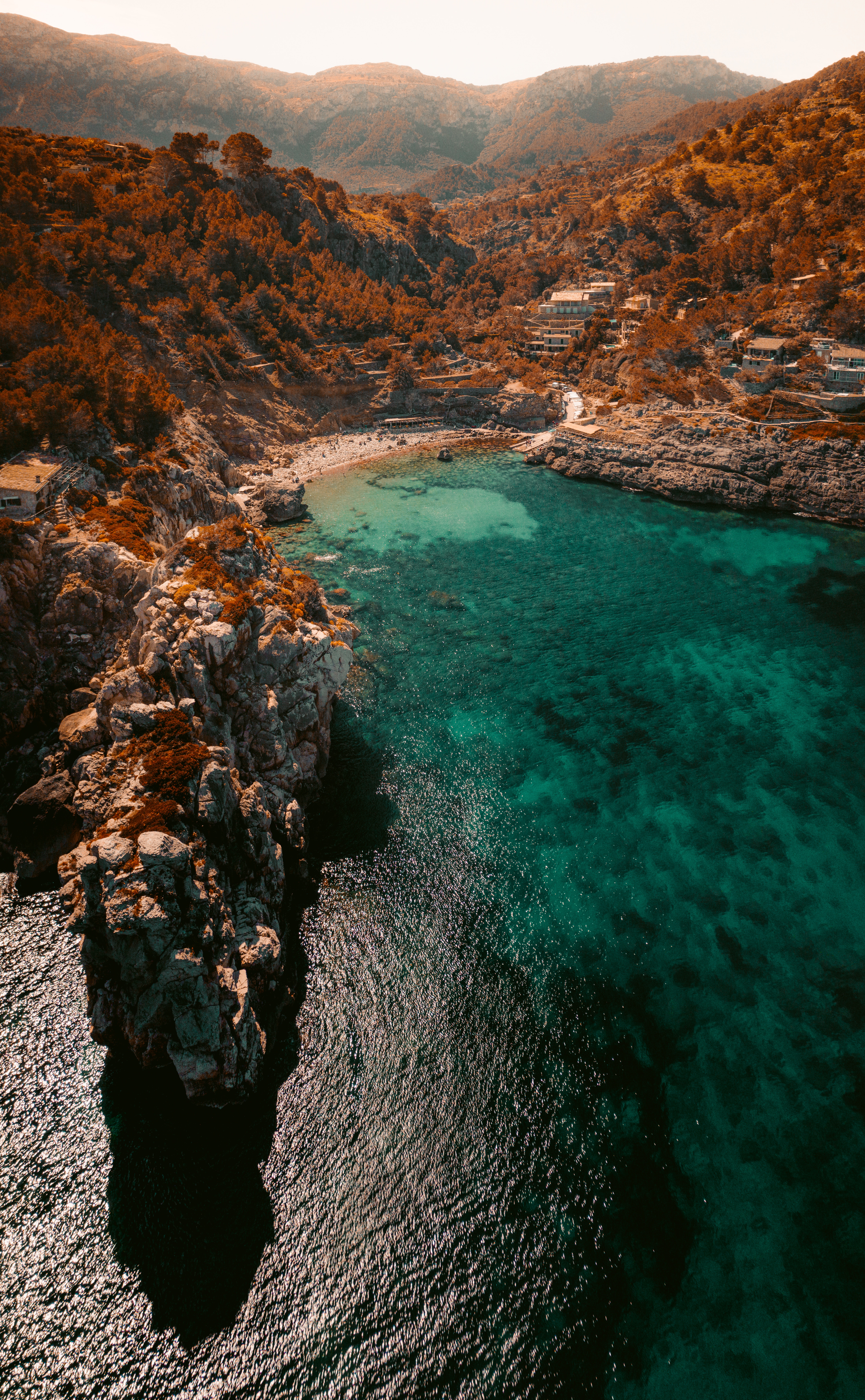 rocks, view from above, beach, nature, coast, sea, bay iphone wallpaper