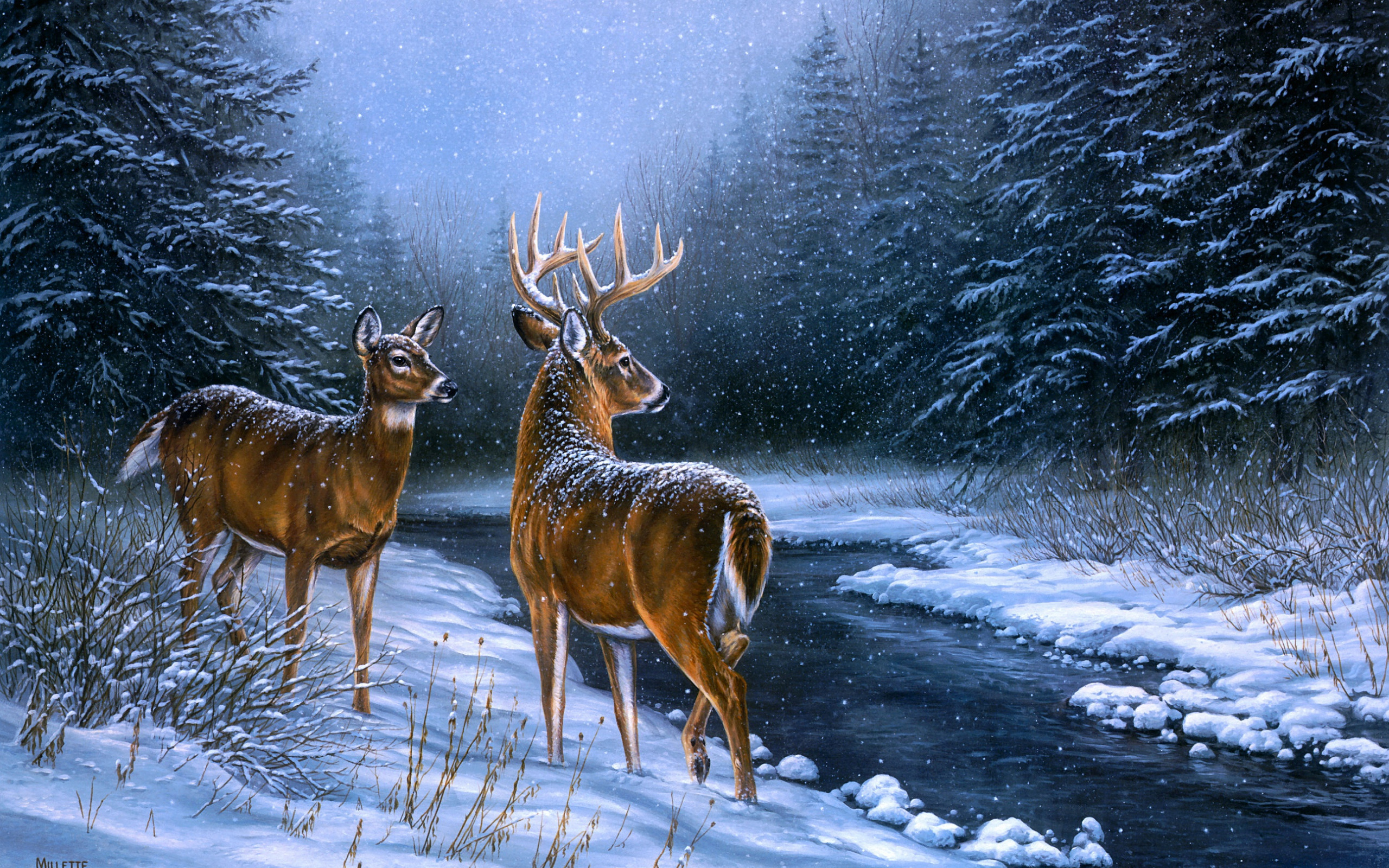 Зимний пейзаж с оленем