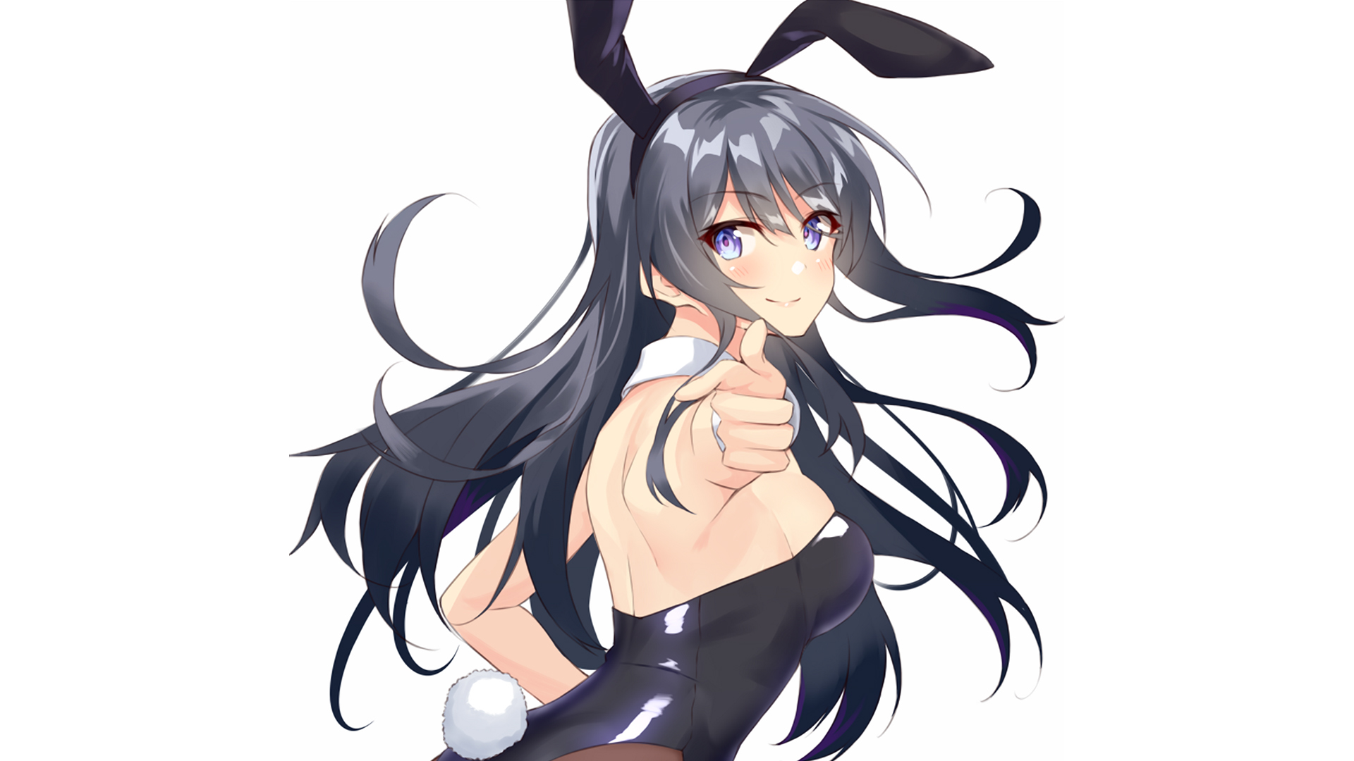 anime, rascal does not dream of bunny girl senpai, black hair, blue eyes, blush, bunny ears, long hair, mai sakurajima