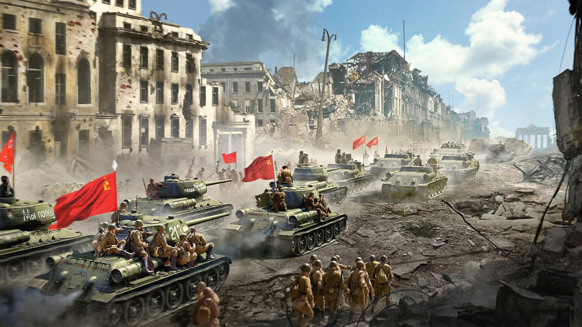 421025 скачать картинку вторая мировая война, войны, танк, военные, русский, руины, солдаты - обои и заставки бесплатно