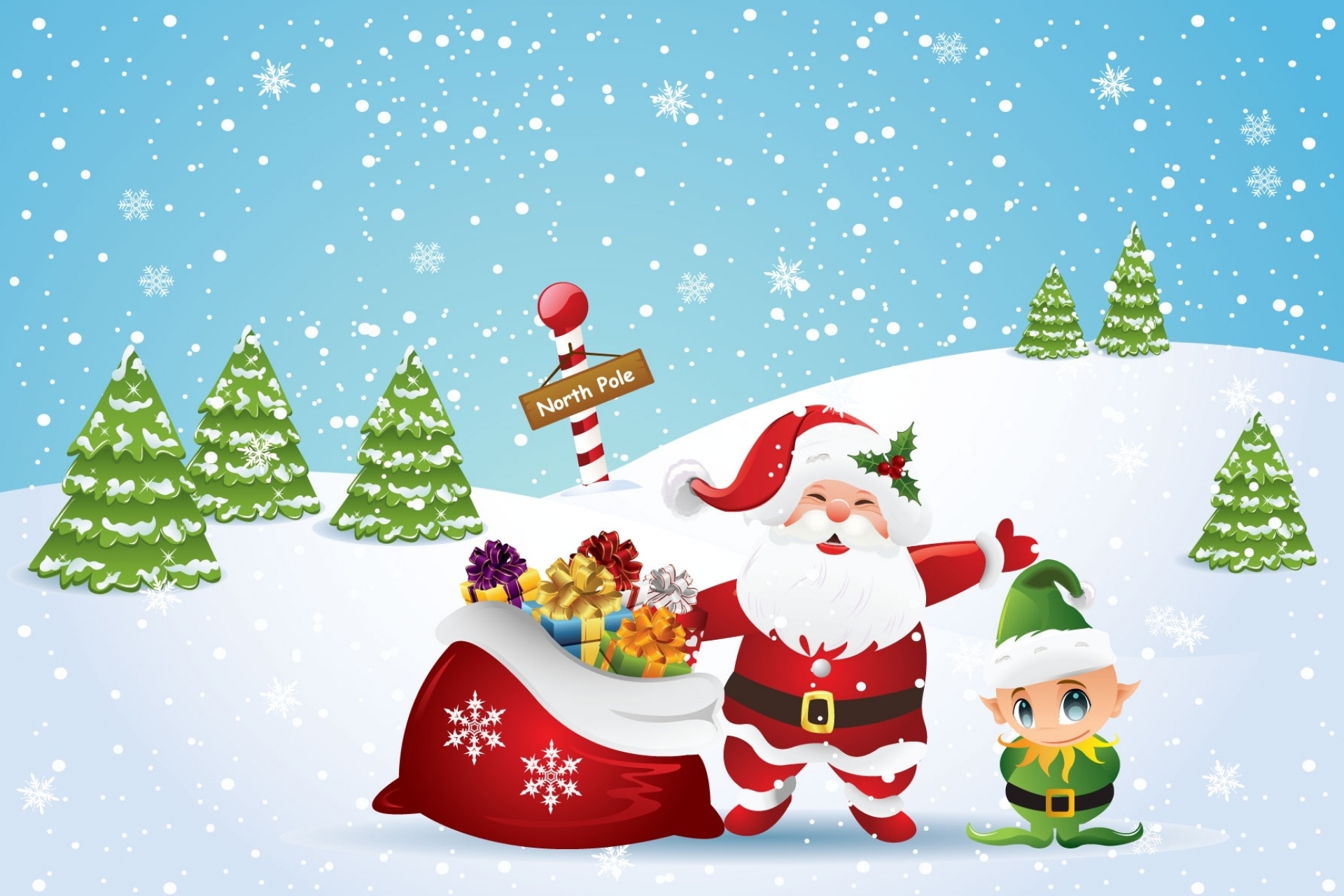 874746 Bild herunterladen feiertage, weihnachten, elf, geschenk, nordpol, weihnachtsmann, schnee, schneefall, baum - Hintergrundbilder und Bildschirmschoner kostenlos