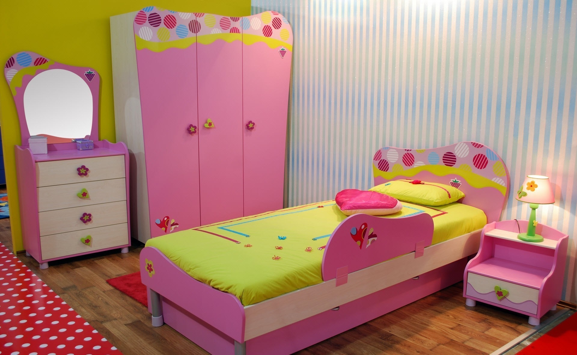 children, interior, miscellanea, miscellaneous, design, lamp, room, pillow, bed, mirror, nursery