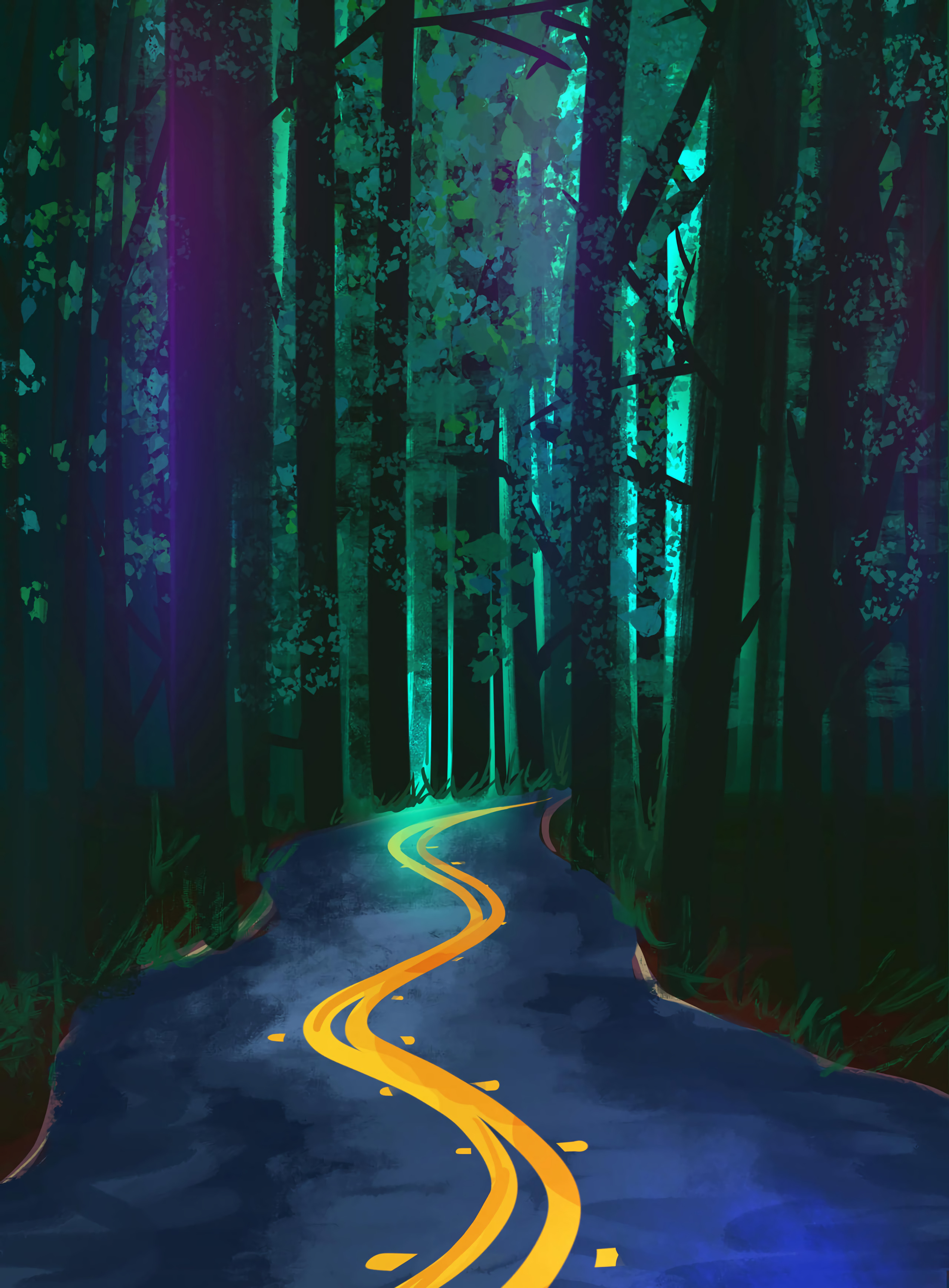 art, road, forest, winding, sinuous wallpapers for tablet