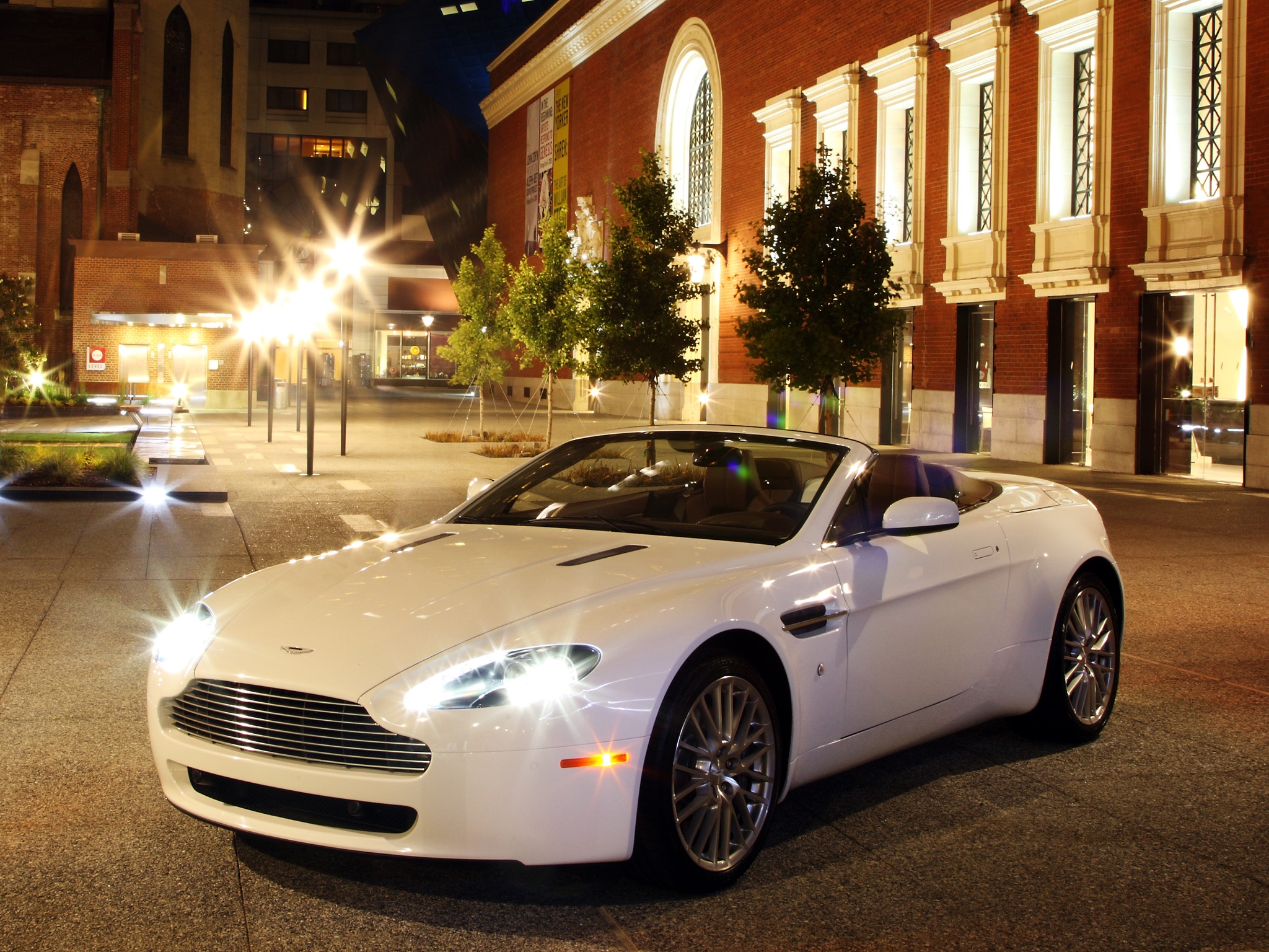 Download mobile wallpaper 2008, Vantage, Lights, City, V8, Style, Aston Martin, Front View, Cars for free.