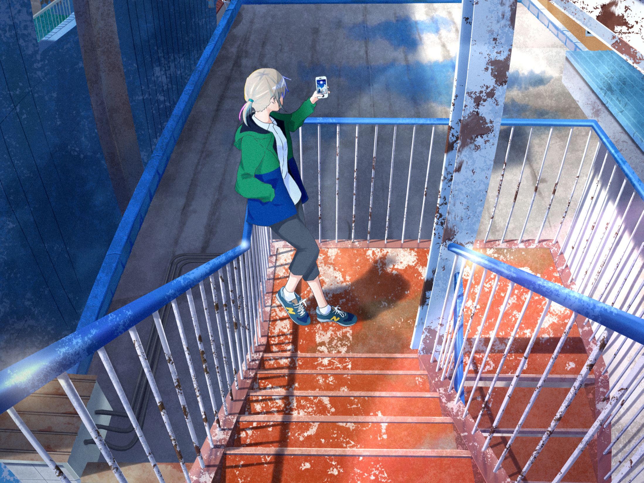 manga, anime girls, anime, stairs, indoors | 1244x841 Wallpaper -  wallhaven.cc