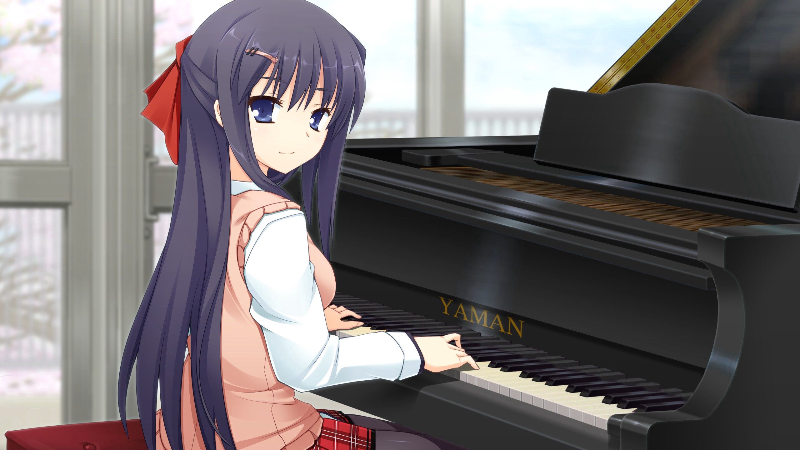 anime, piano, girl, game, brunette, grand piano