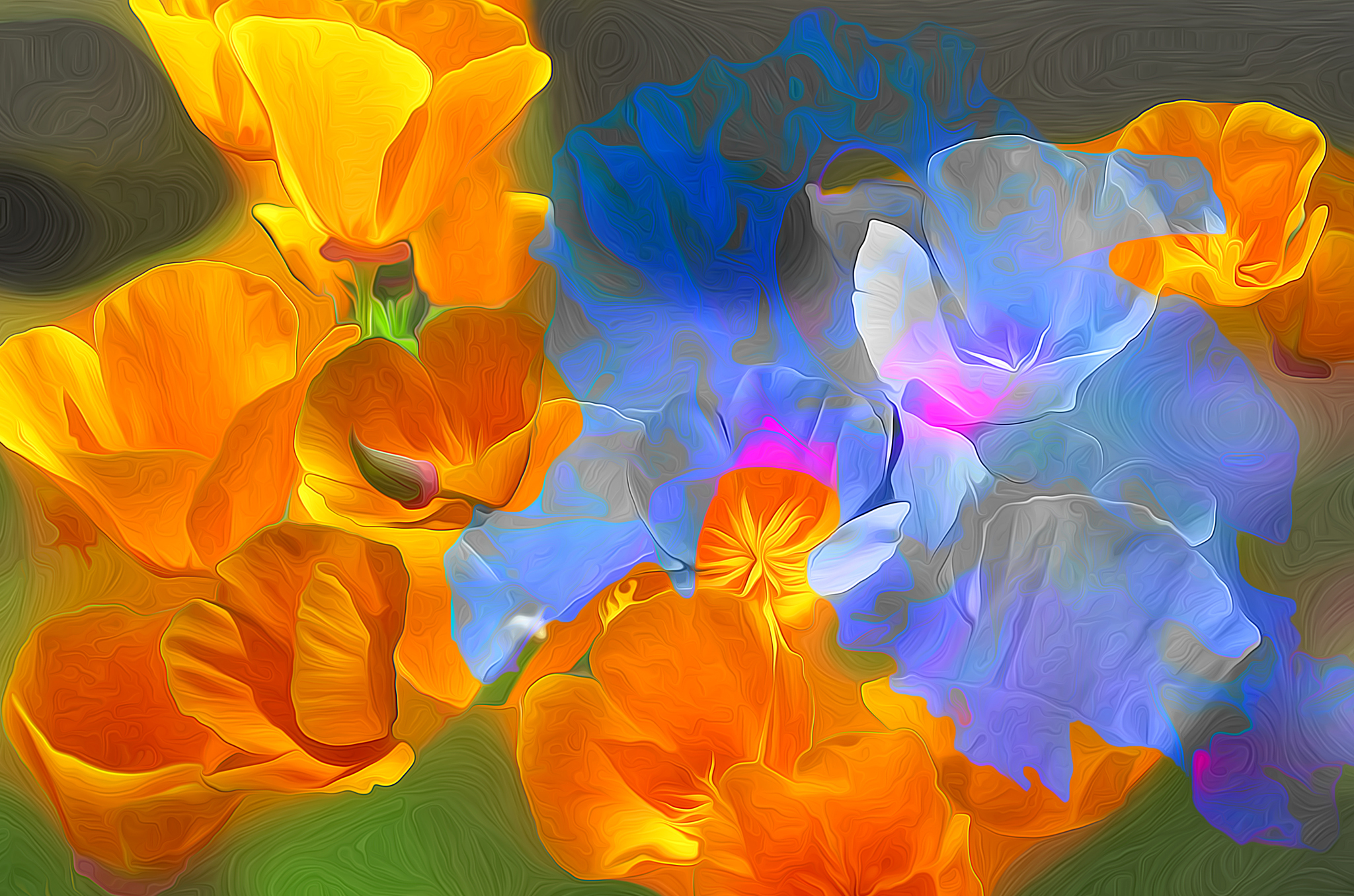 blue flower, artistic, flower, orange flower, flowers Aesthetic wallpaper