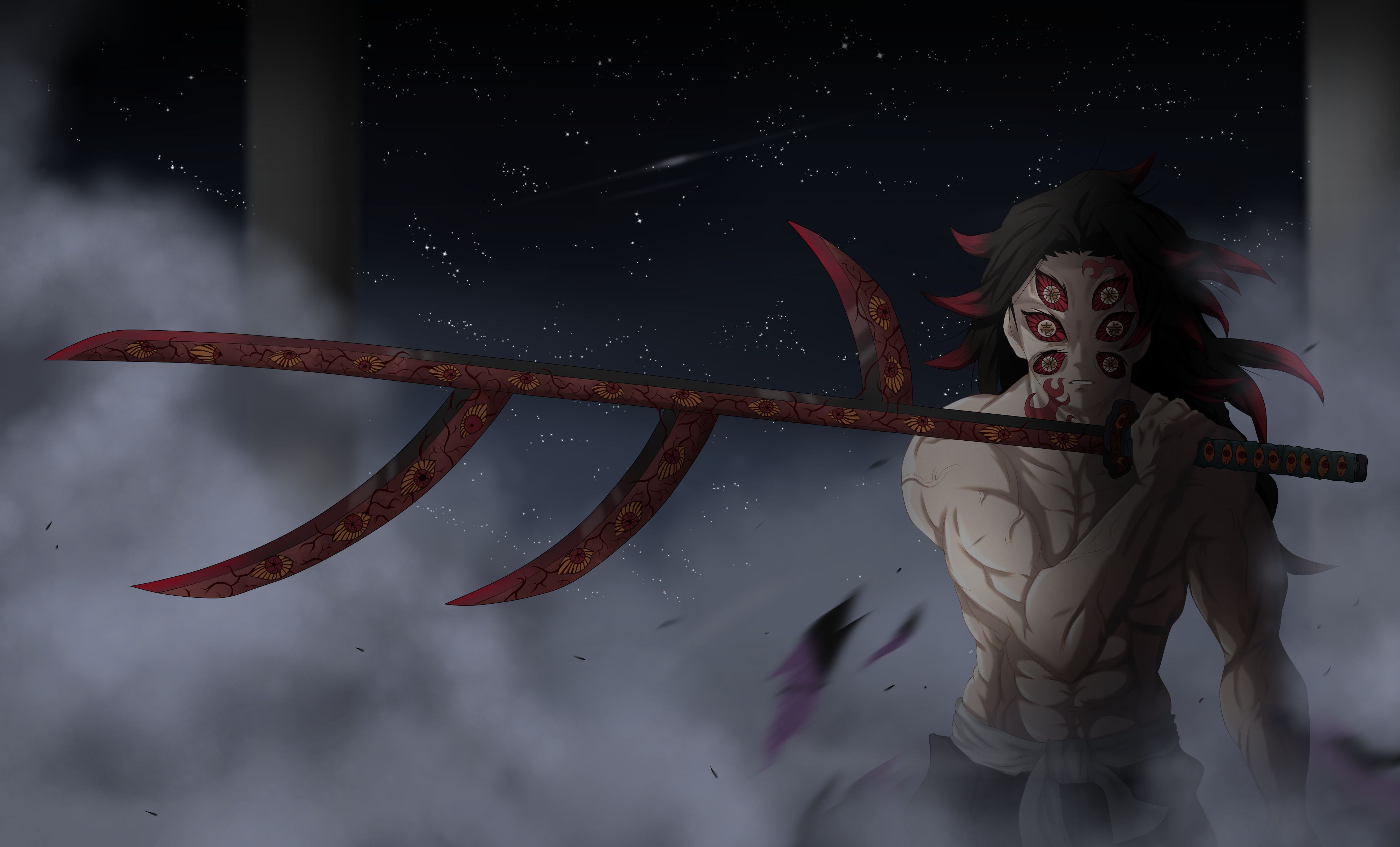 Клинок демона обои. Slayer Kokushibo. Demon Slayer Kokushibo Sword. Kokoshibo Demon Slayer. Kimetsu no Yaiba Wallpaper 4k Kokushibo.