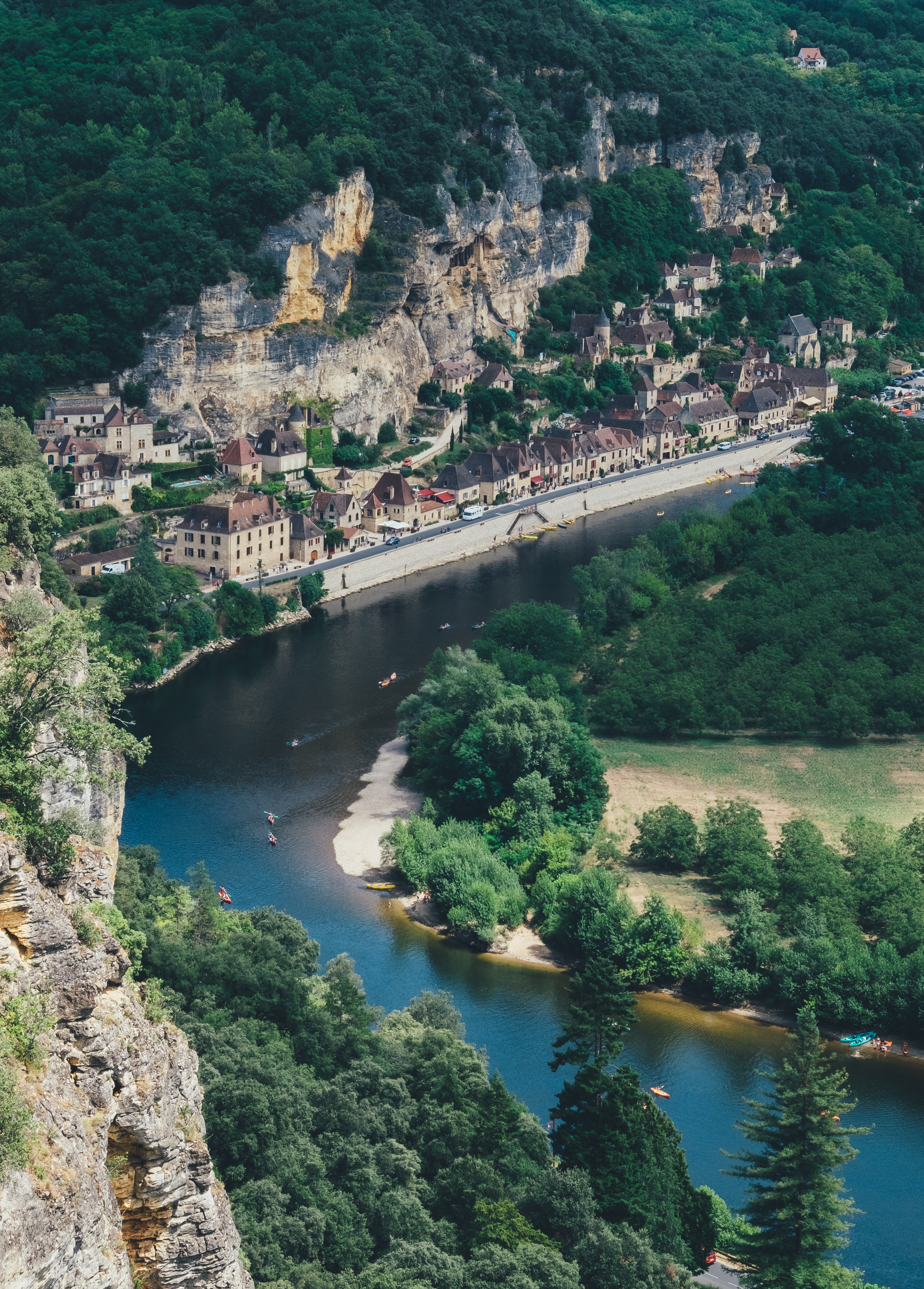 Laden Sie das Felsen, Rock, Dordogne, Kajaks, Städte, Mountains, Frankreich, Landschaft, Flüsse-Bild kostenlos auf Ihren PC-Desktop herunter