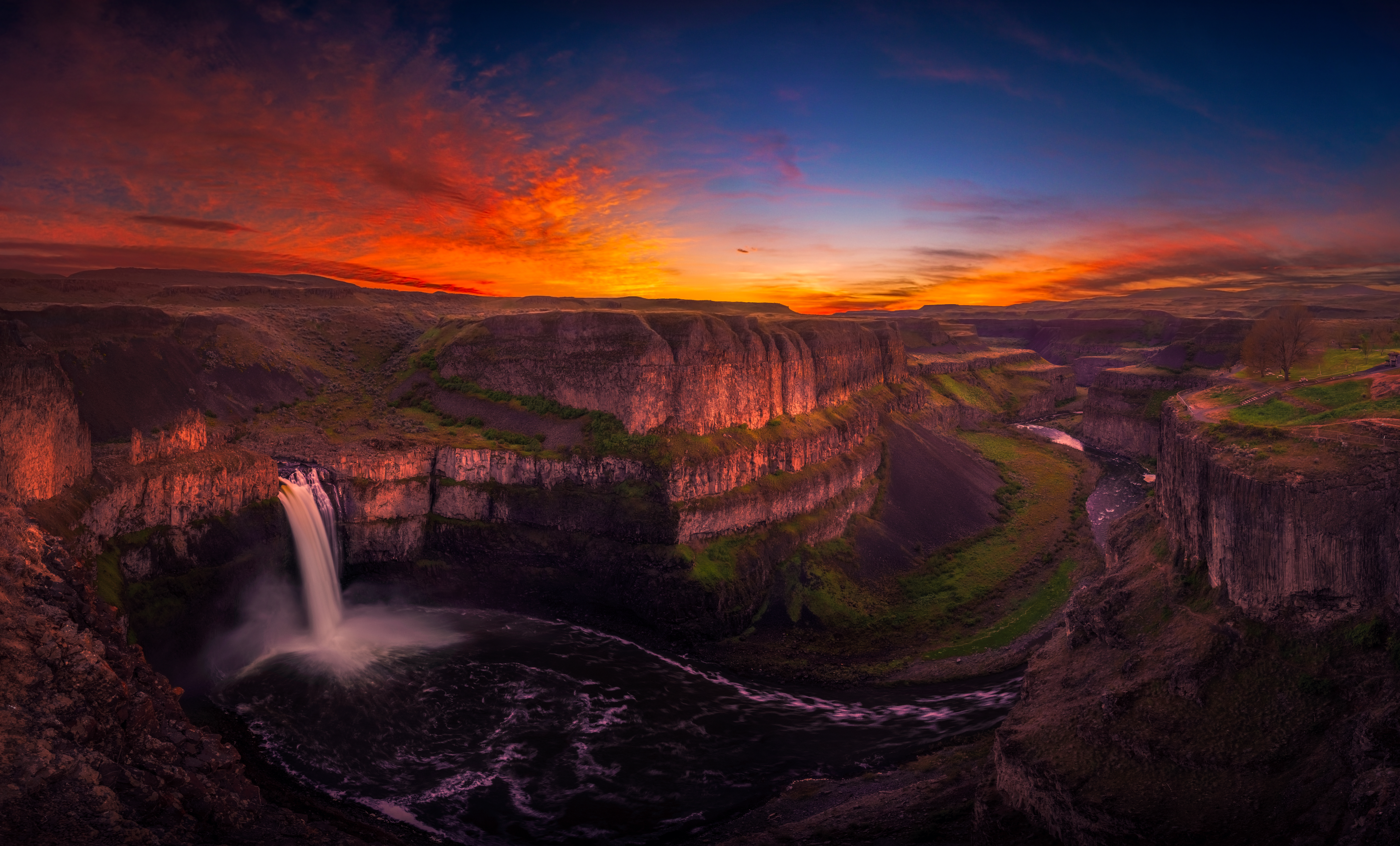 sunset, canyon, earth, palouse falls, landscape, washington, waterfall, waterfalls Phone Background